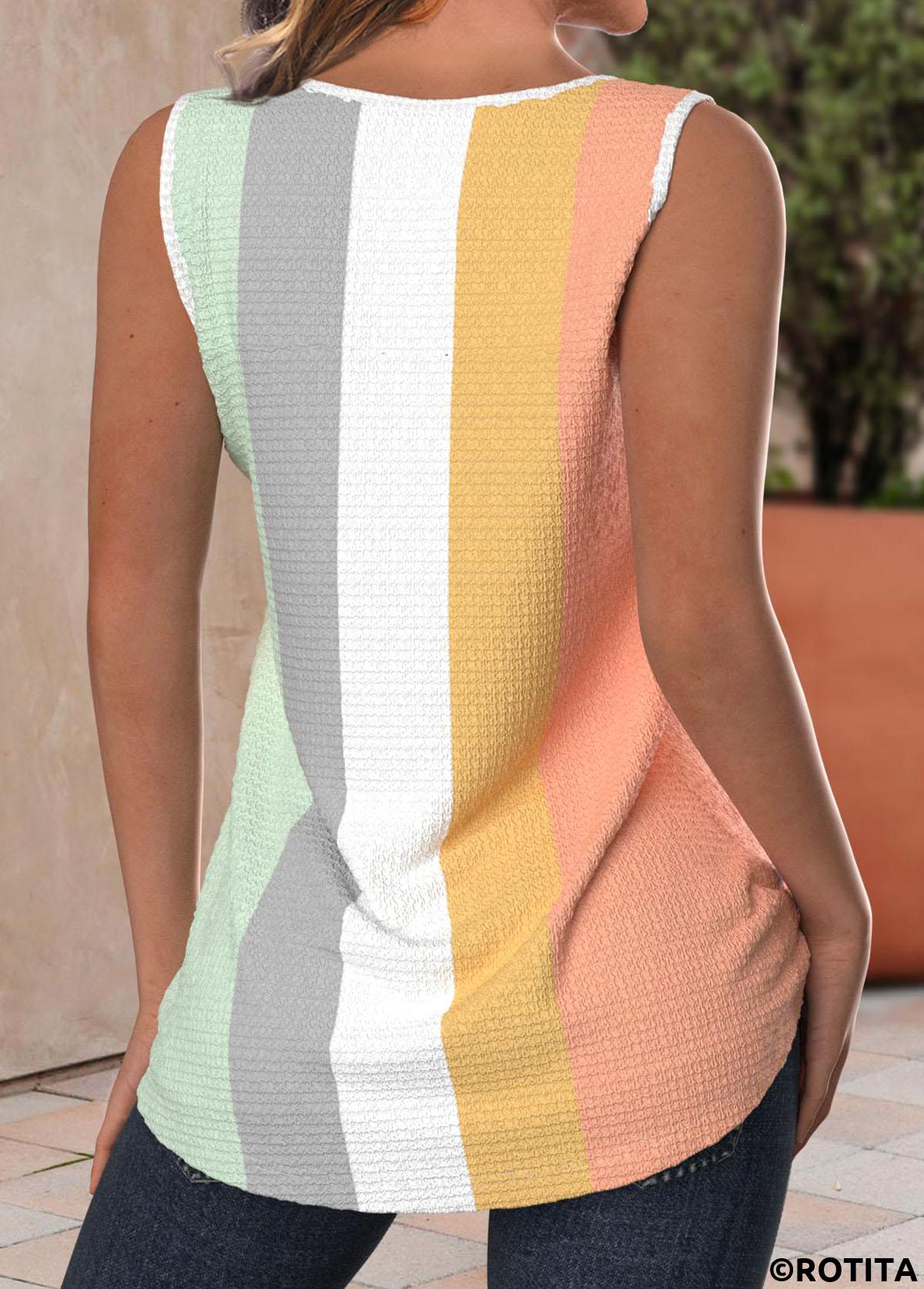 Multi Color tops,Rainbow Color tops,Contrast Color tops,ROTITA Criss Cross Multi Color V Neck Tank Top