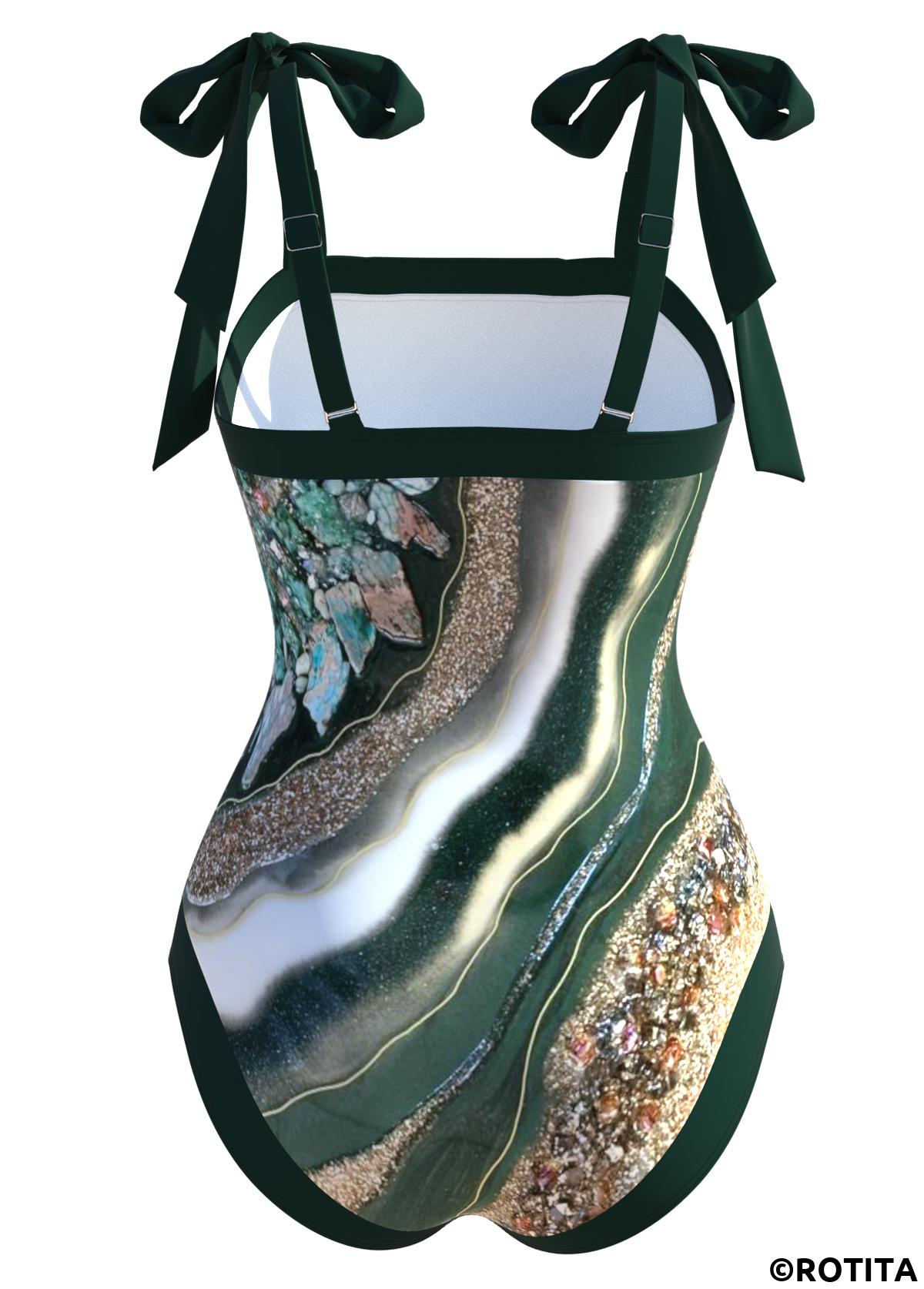 Green swimwear,Marble swimwear,ROTITA Green Marble Print One Piece Swimwear and Cover Up
