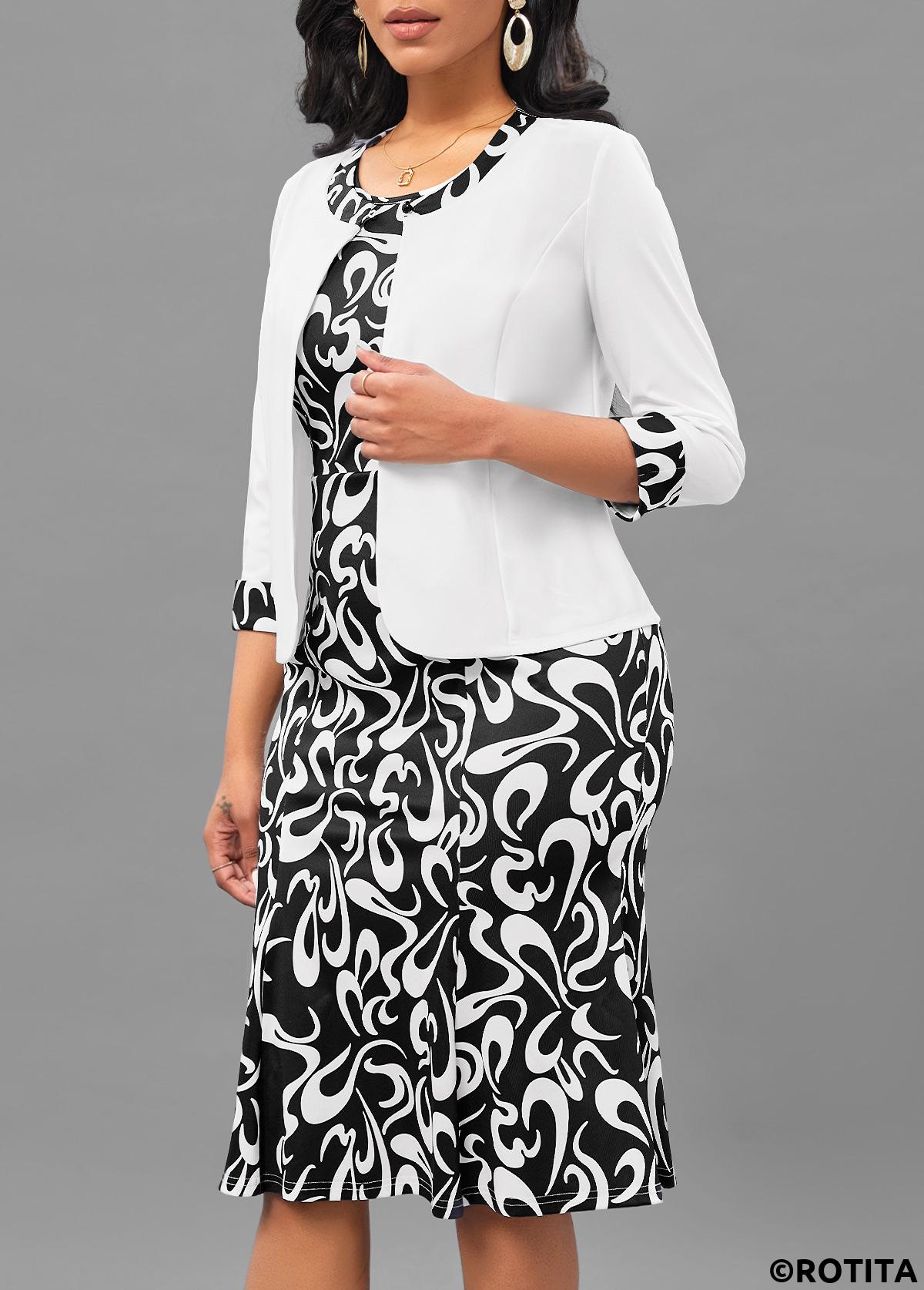 Rotita - Robe et cardigan blancs à imprimé graffiti deux pièces