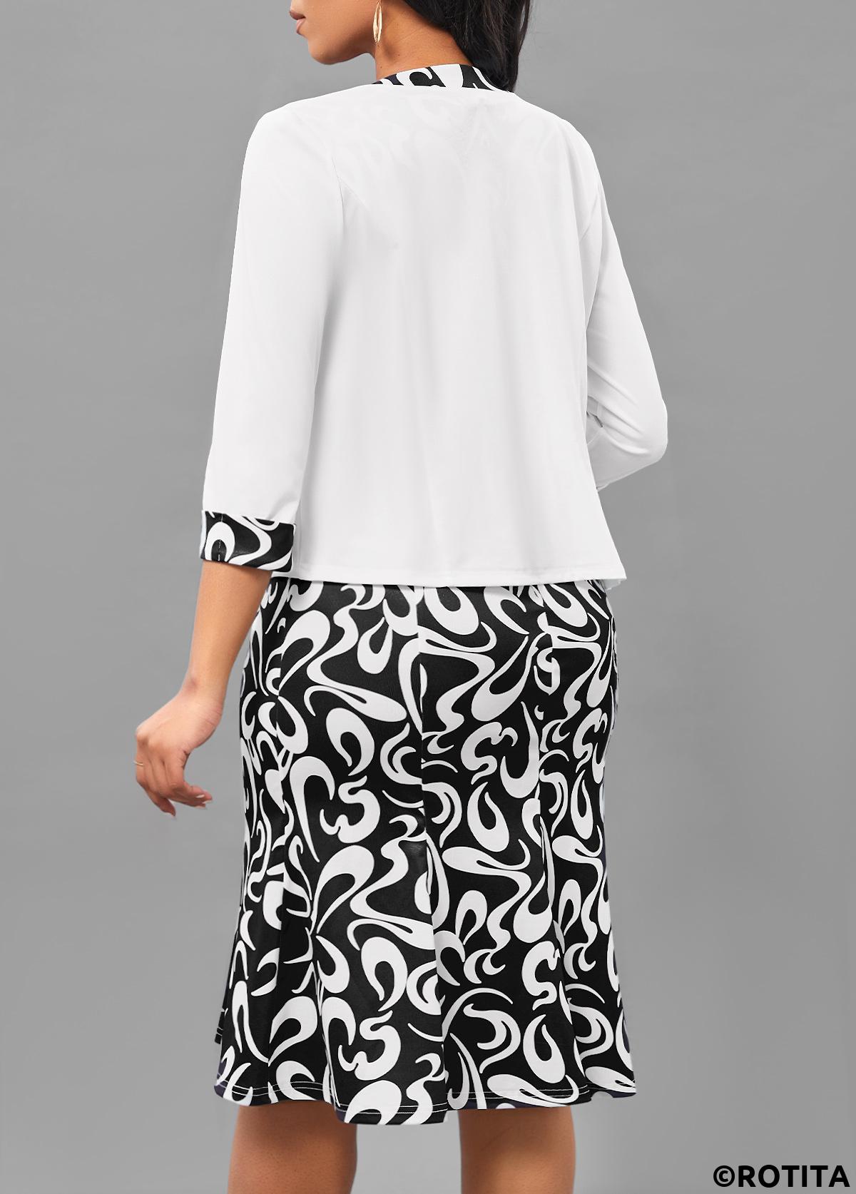 Rotita - Robe et cardigan blancs à imprimé graffiti deux pièces