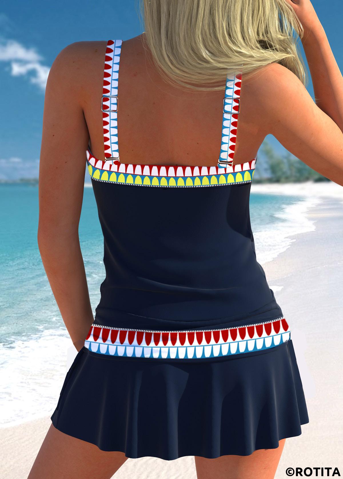 ROTITA Circular Ring Navy Tribal Print Low Waisted Tankini Set