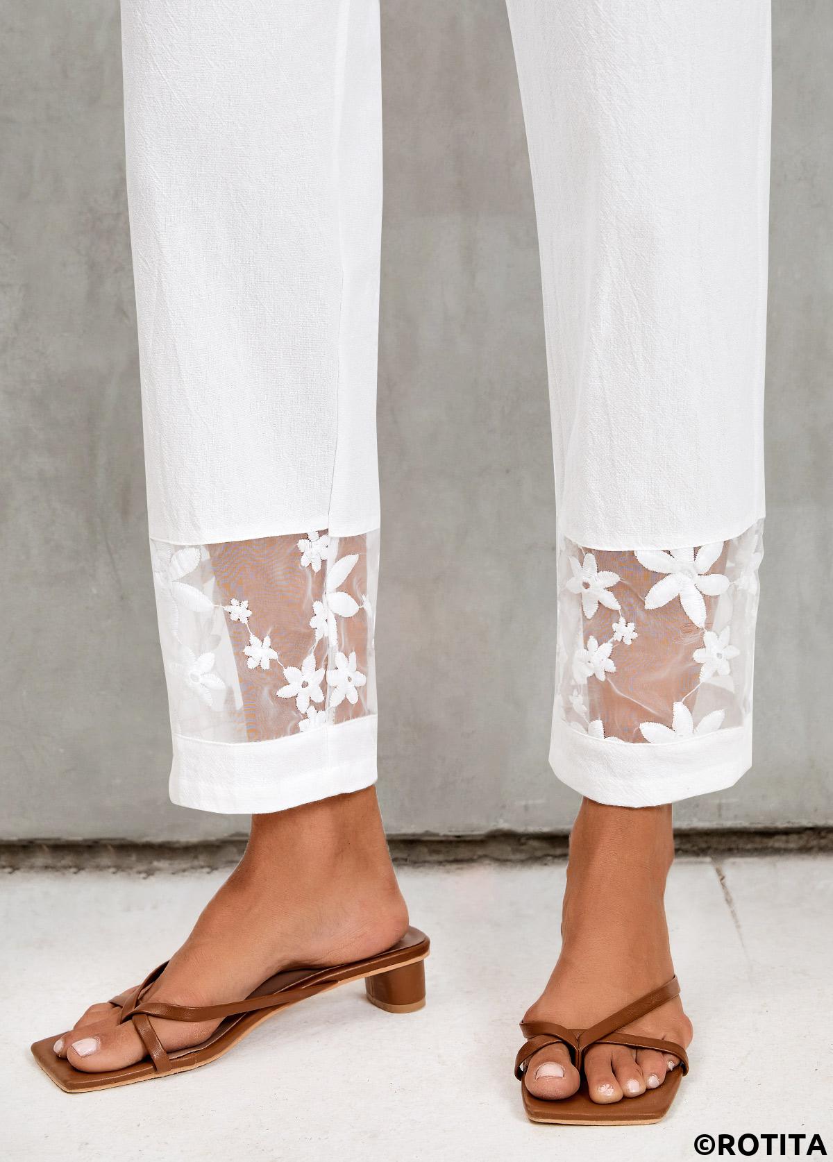 Pocket White Elastic Waist High Waisted Pants