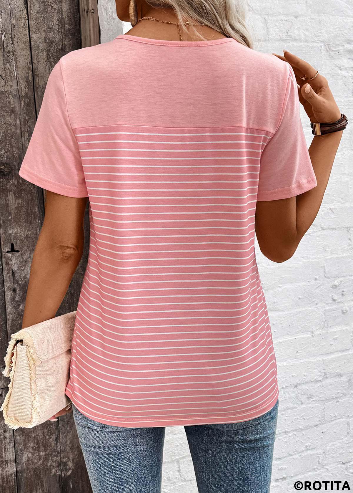 rotita patchwork rayé vieux rose t-shirt col rond