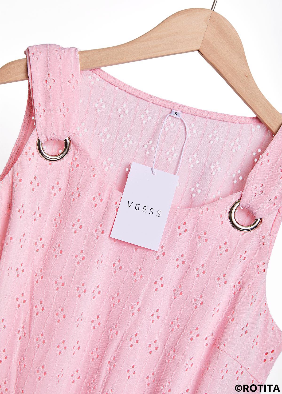 Pink tops,Plain Color tops,ROTITA Textured Fabric Pink Scoop Neck Tank Top