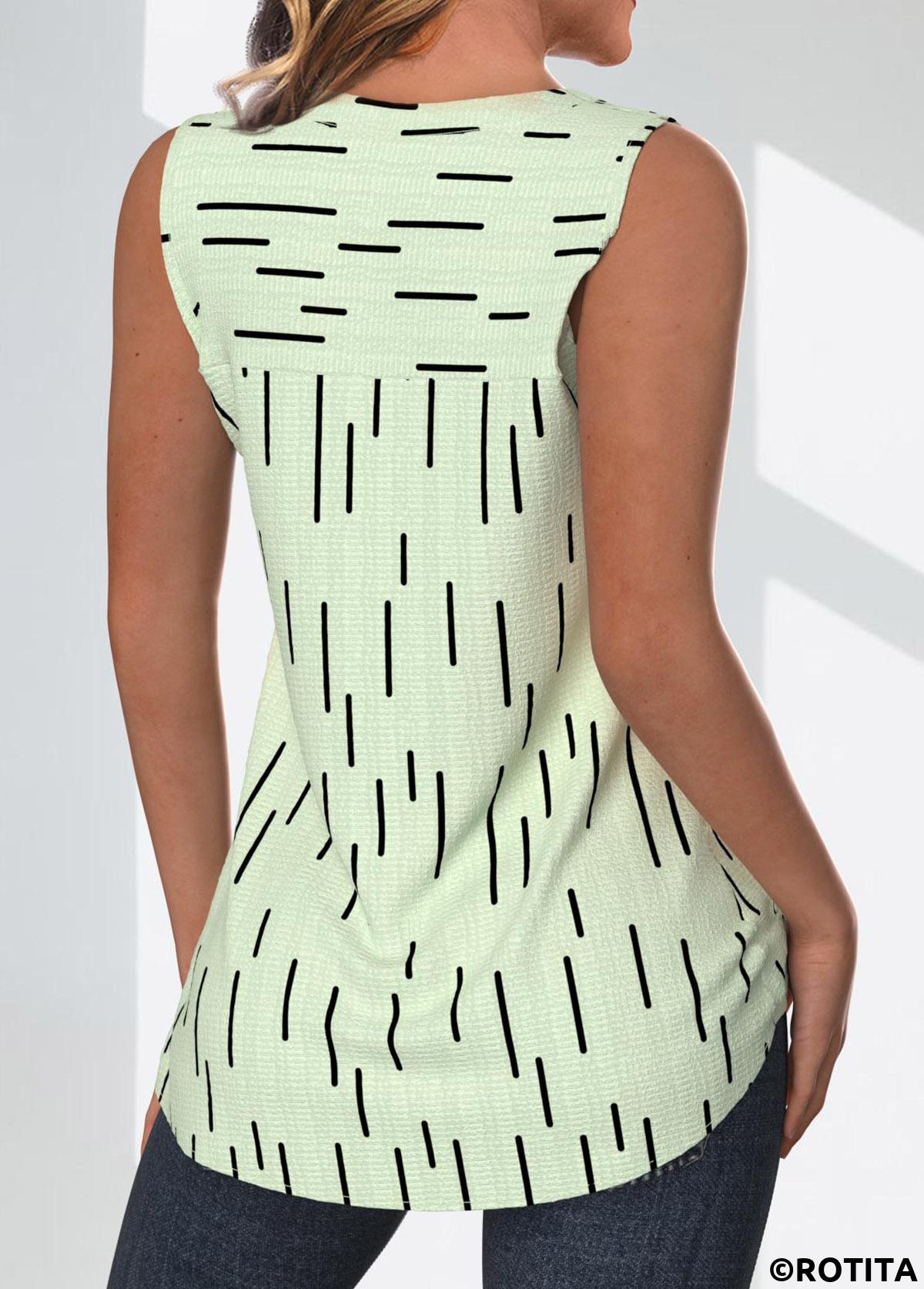 Light Green tops,Geometric tops,Striped tops,ROTITA Surplice Geometric Print Light Green V Neck Tank Top