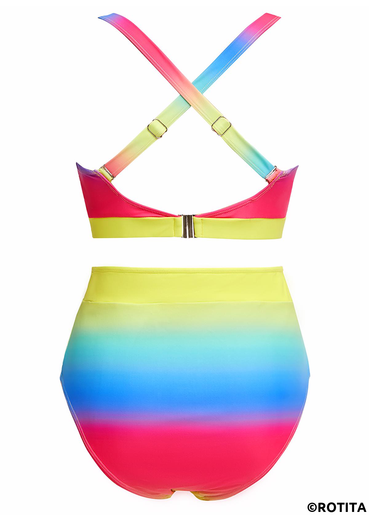 Multi Color swimwear,Rainbow Color swimwear,Ombre swimwear,ROTITA Smocked Multi Color Ombre Bikini Set