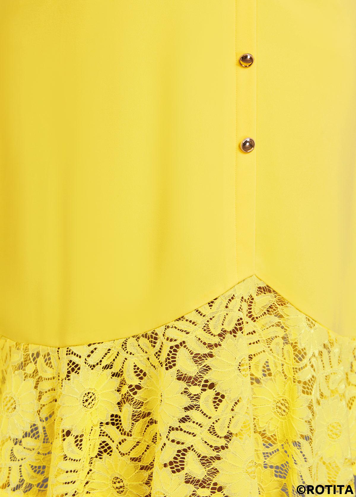 Light Yellow dresses,Plain Color dresses,Party dresses,Elegant dresses,ROTITA Lace Light Yellow V Neck Short Sleeve Dress