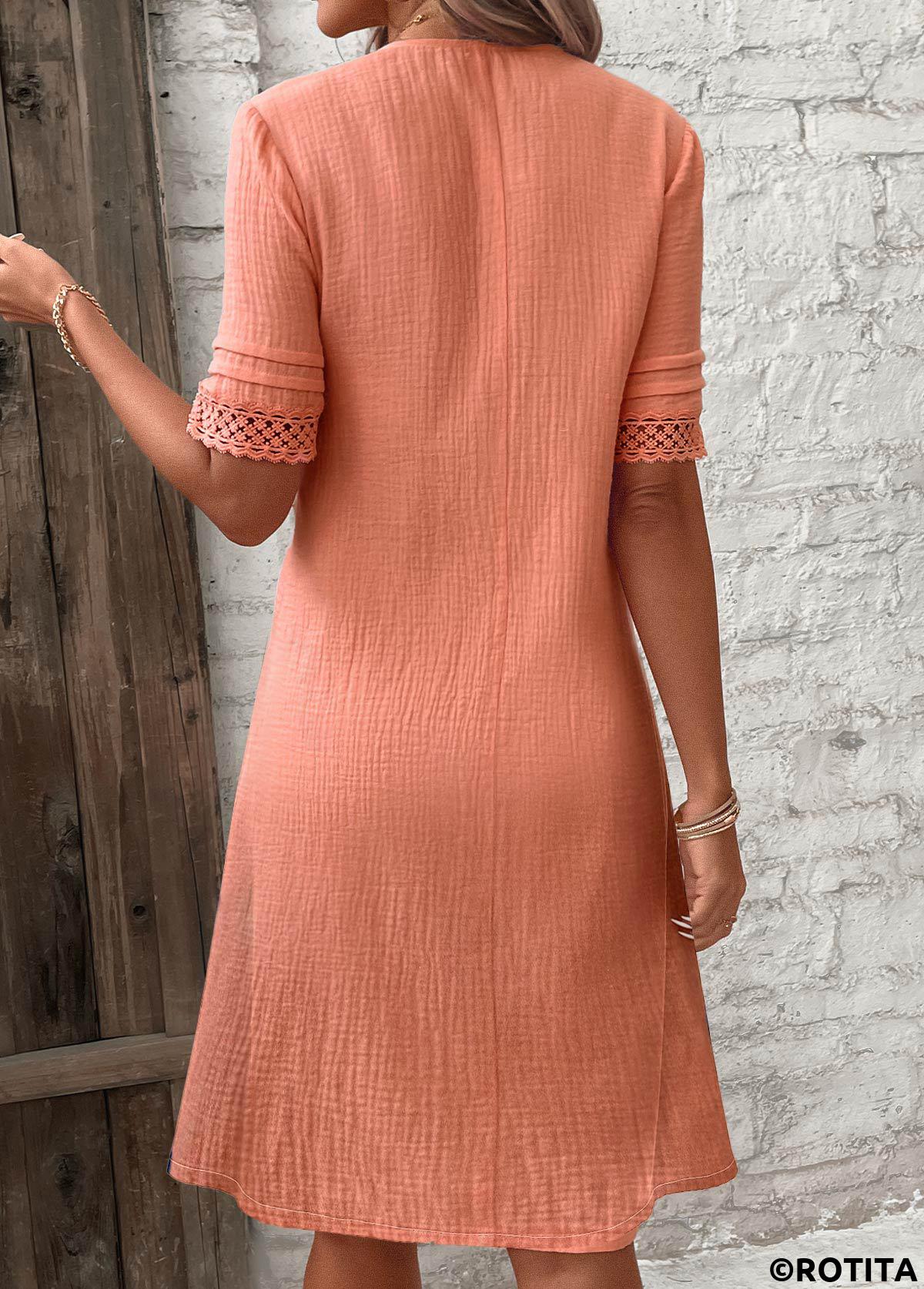 Dusty Pink dresses,Plain Color dresses,Everyday dresses,Casual dresses,ROTITA Button Dusty Pink A Line V Neck Dress