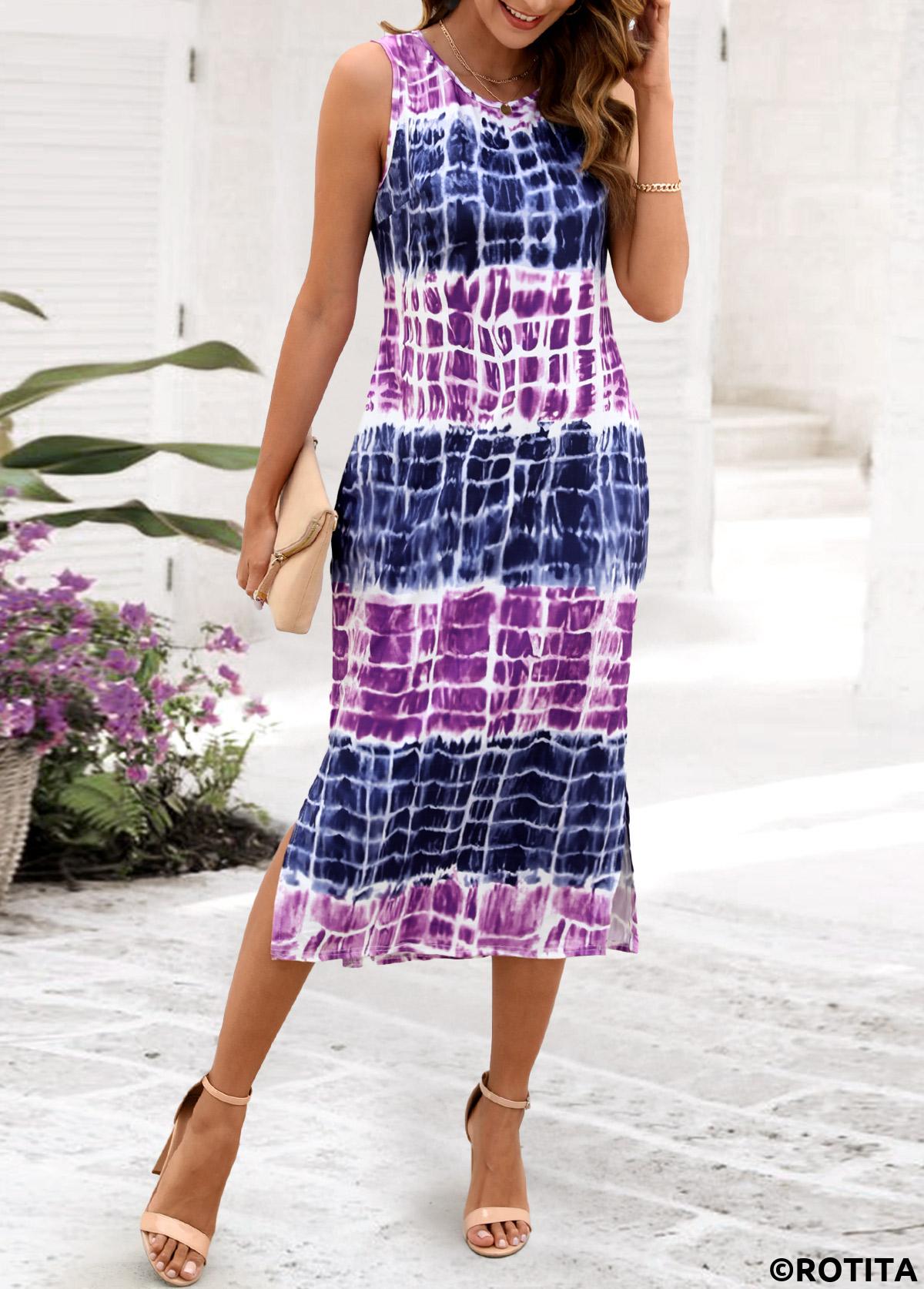 Violet dresses,Blue dresses,Tie Dye dresses,Everyday dresses,Casual dresses,Tie Dye Print Violet Dress