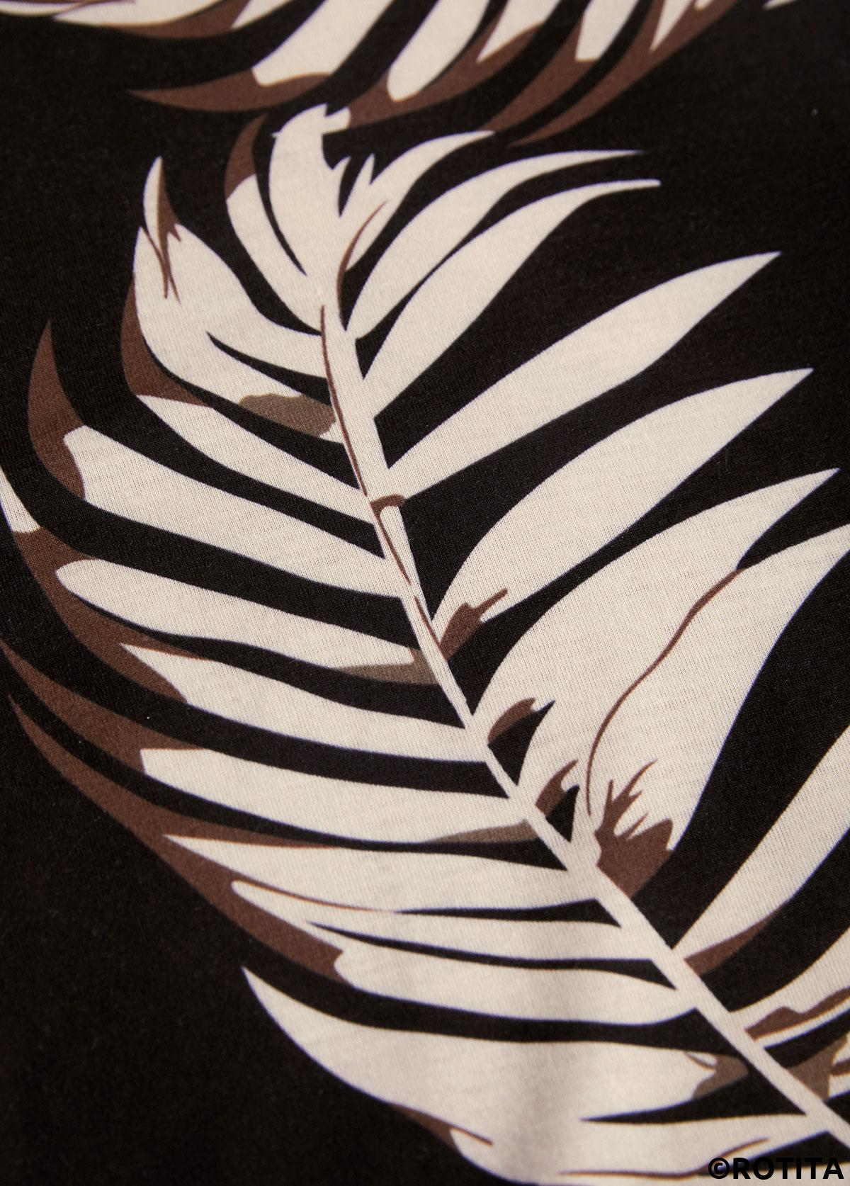 Black dresses,Plants dresses,Vacation dresses,Vacation dresses,Tropical Plants Print Black Short V Neck Shift Dress