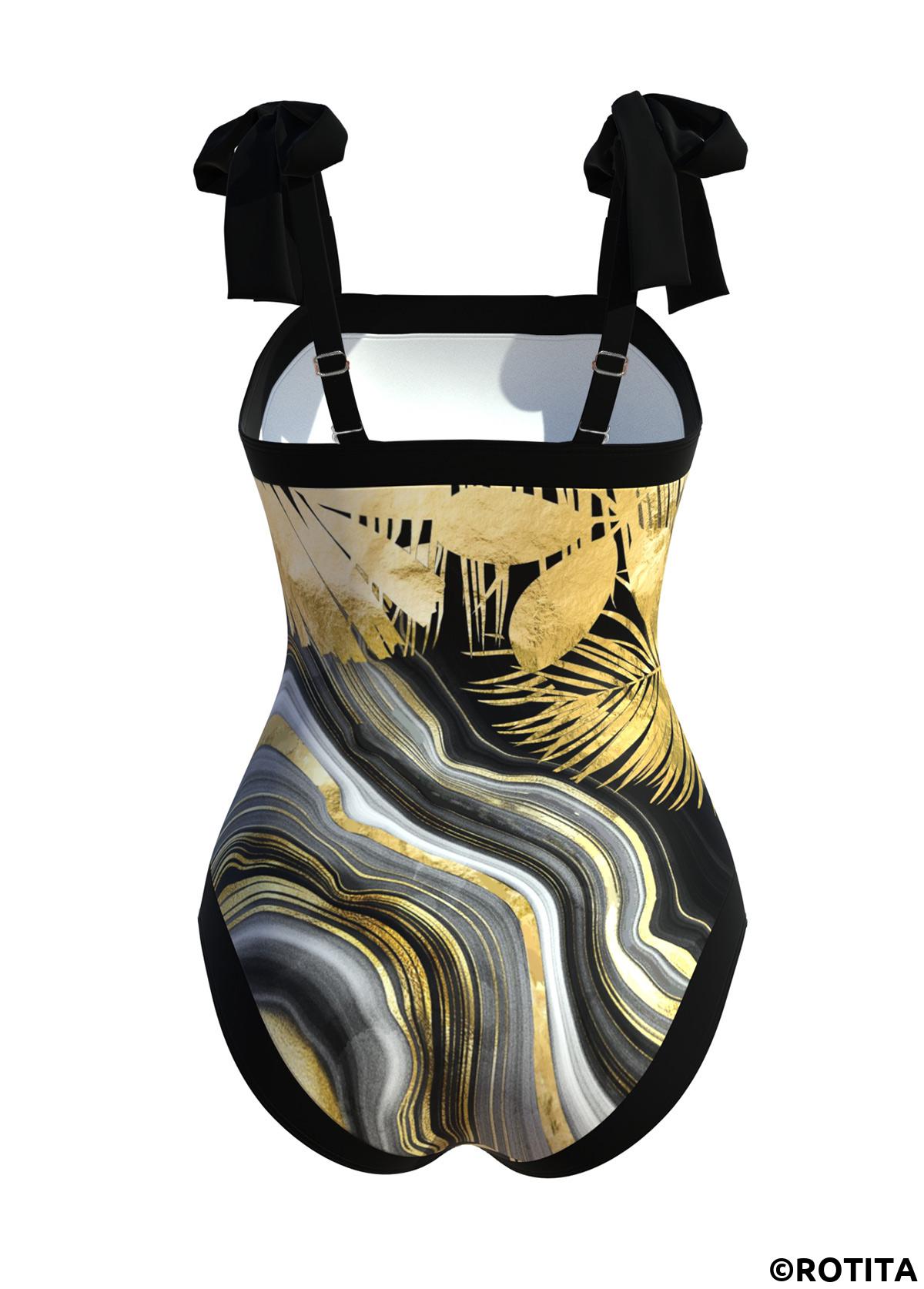 Black swimwear,Marble swimwear,ROTITA Black Marble Print One Piece Swimwear
