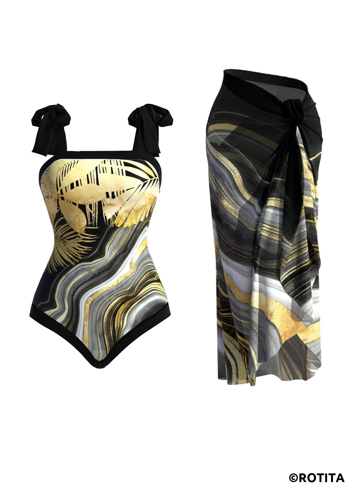 Black swimwear,Marble swimwear,ROTITA Black Marble Print One Piece Swimwear