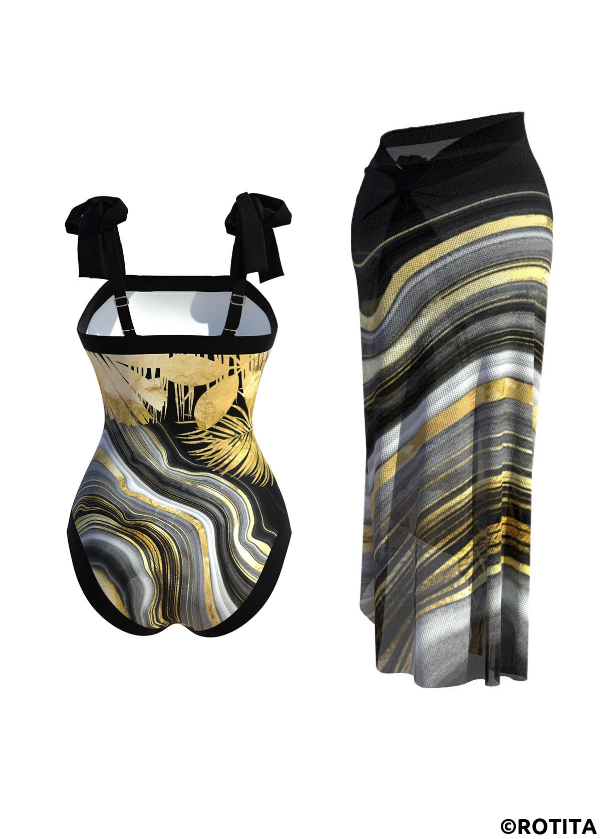 Black swimwear,Marble swimwear,ROTITA Black Marble Print One Piece Swimwear