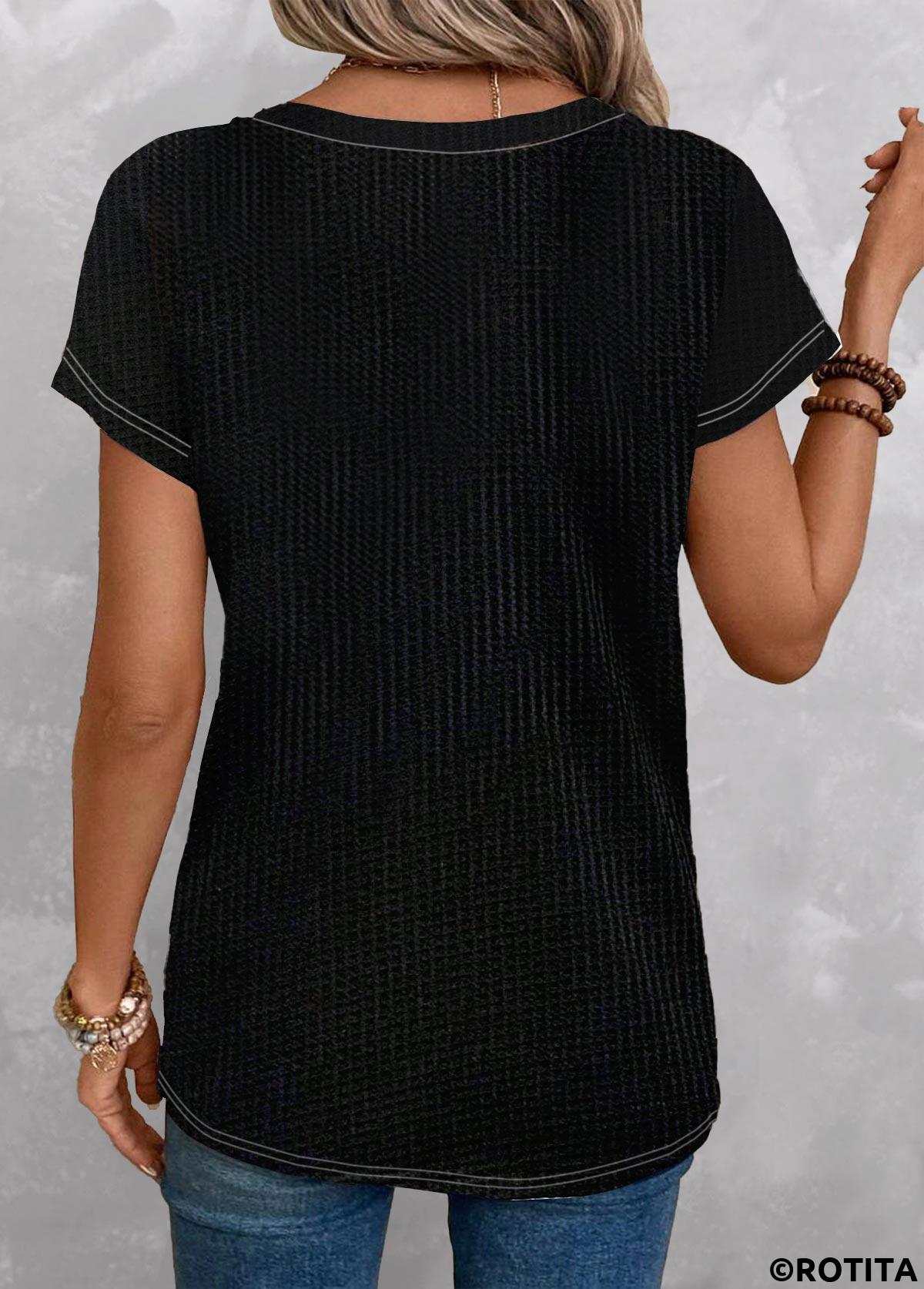 t-shirt col rond noir à imprimé géométrique patchwork rotita