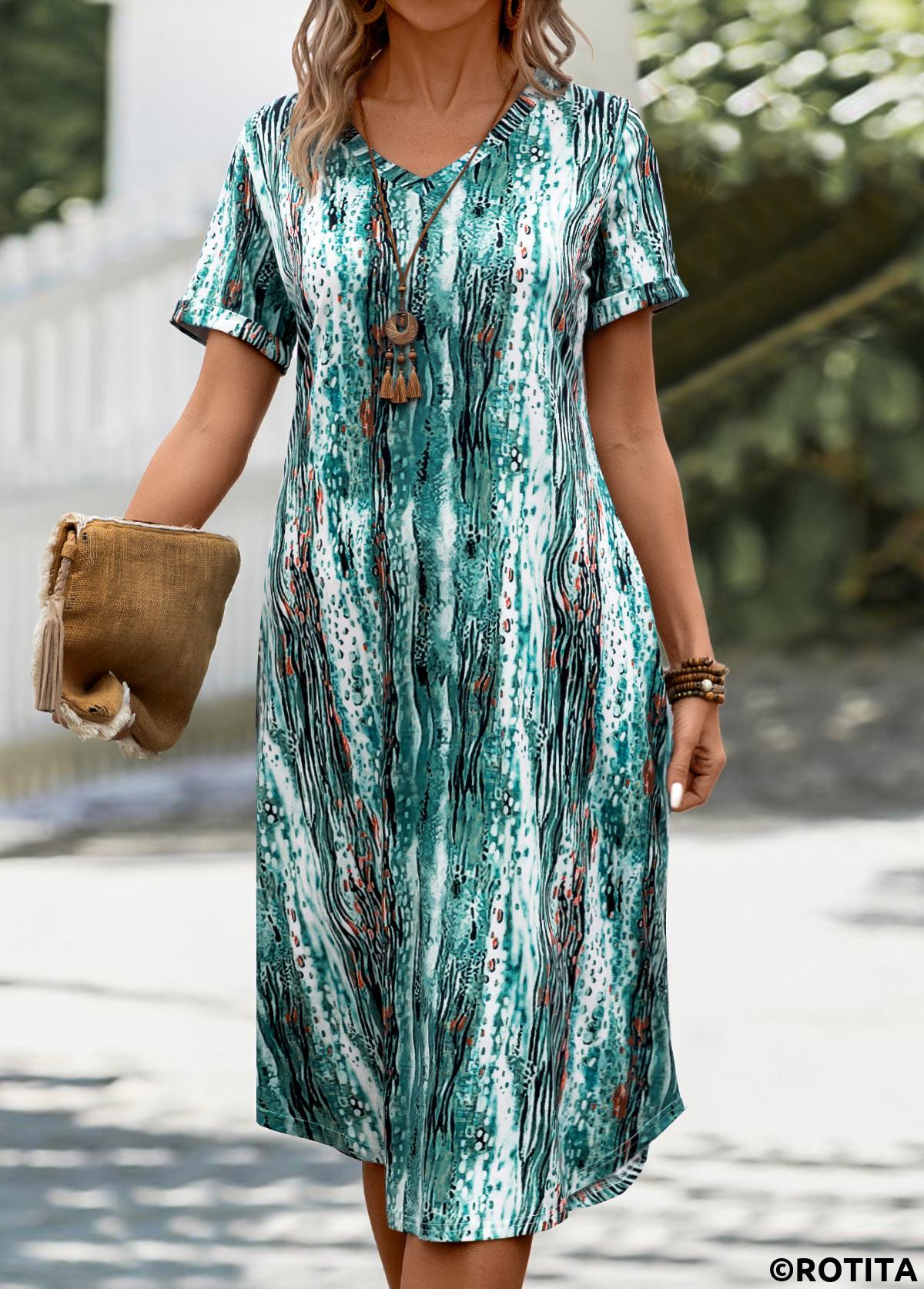 Mint Green dresses,Graphic dresses,Everyday dresses,Casual dresses,Pocket Graffiti Print Mint Green A Line Dress