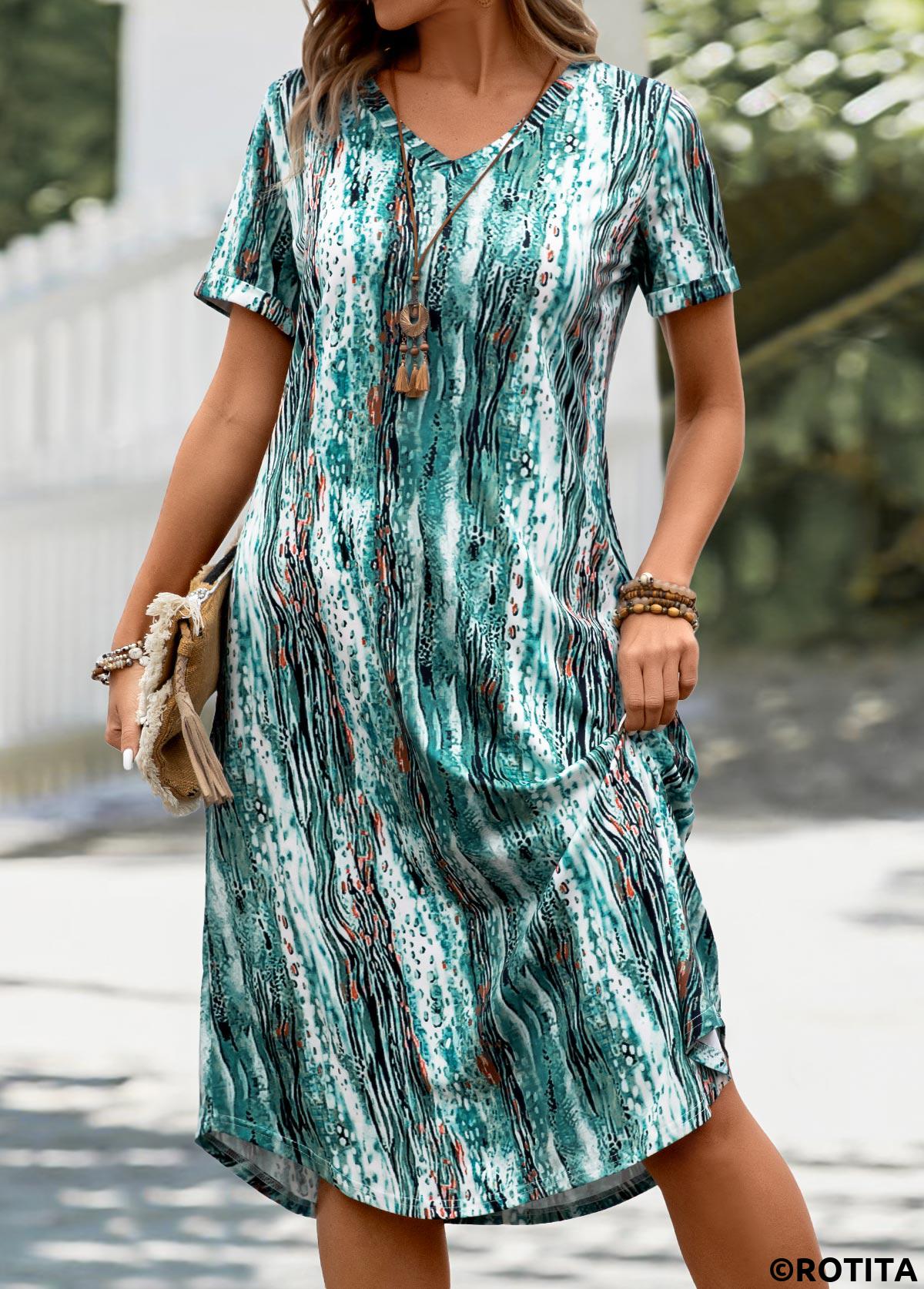 Mint Green dresses,Graphic dresses,Everyday dresses,Casual dresses,Pocket Graffiti Print Mint Green A Line Dress