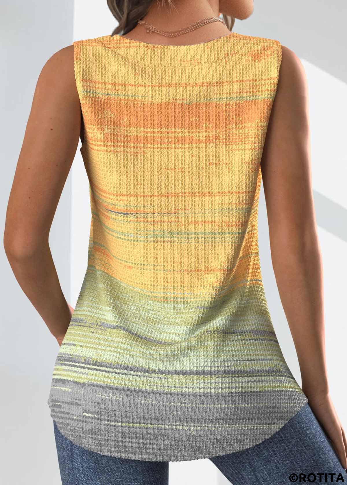 Light Yellow plus size,Ombre plus size,ROTITA Plus Size Button Light Yellow Ombre Sleeveless Tank Top