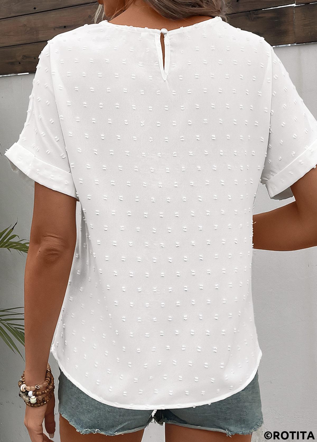 Patchwork White Round Neck Short Sleeve T Shirt