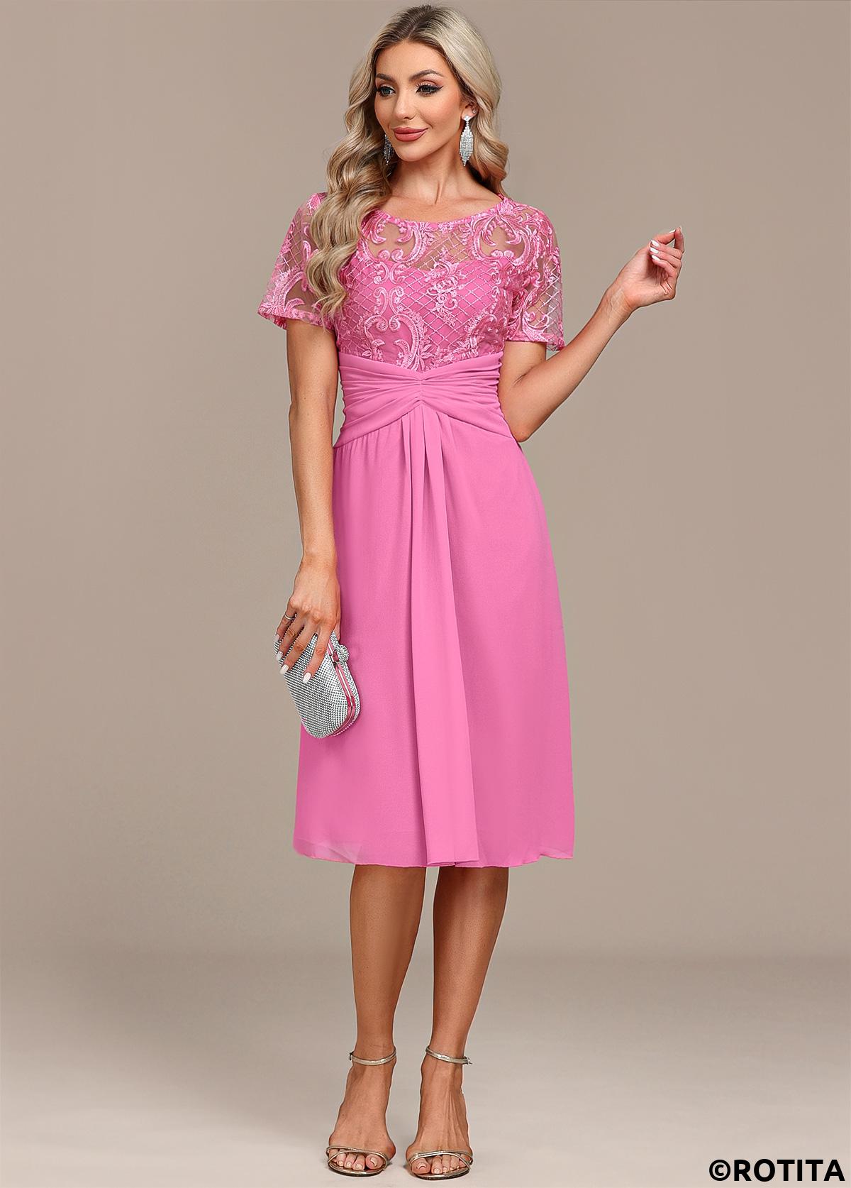Pink dresses,Plain Color dresses,Party dresses,Elegant dresses,ROTITA Lace Split Pink H Shape Dress