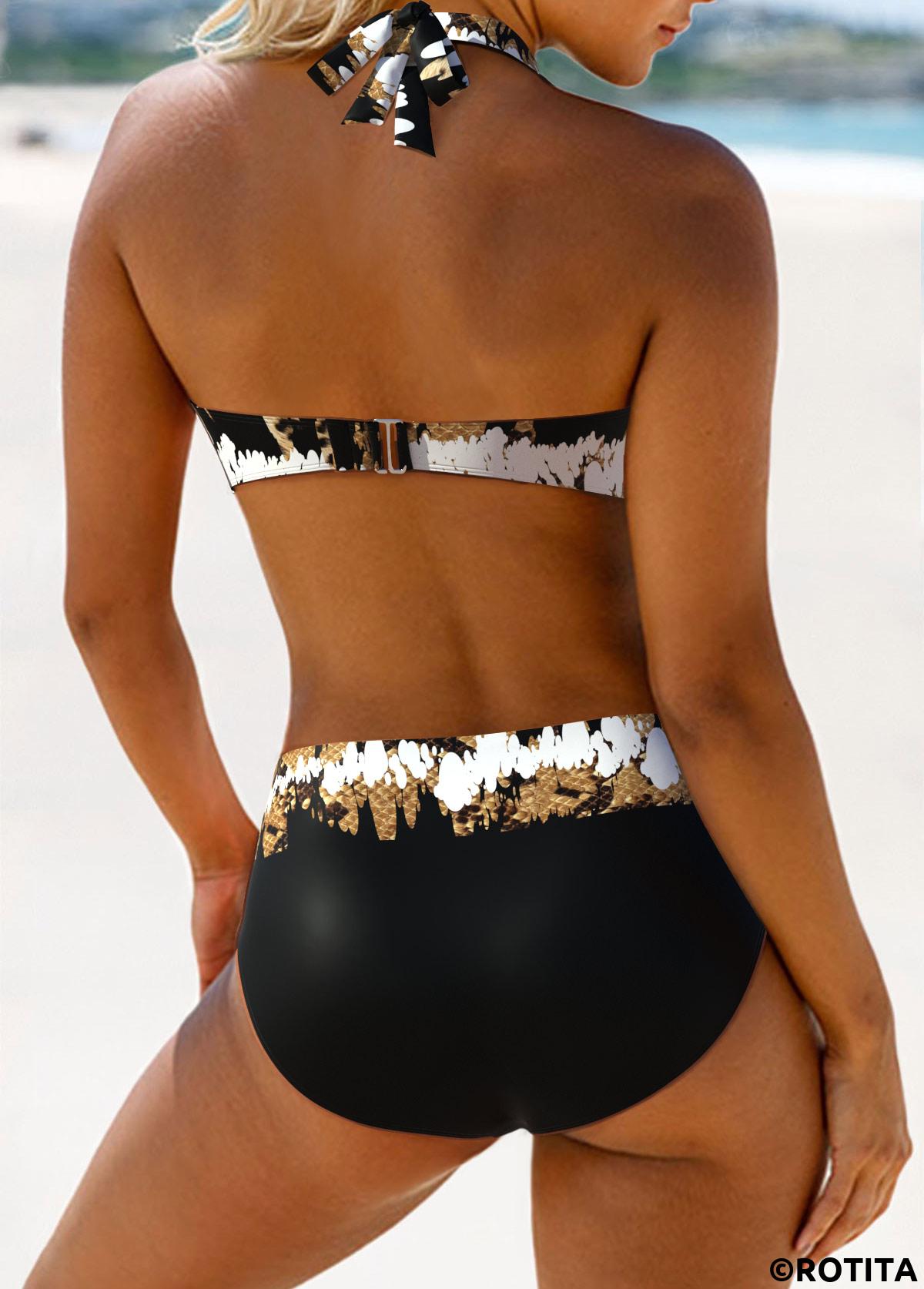 Black swimwear,Leopard swimwear,ROTITA Criss Cross Black Leopard Bikini Set