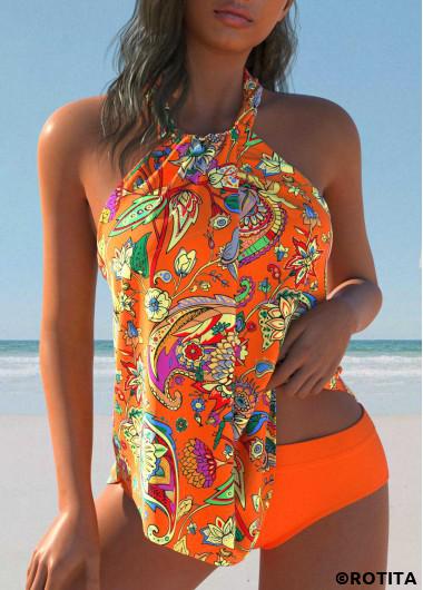 ROTITA Twist Orange Floral Print Tankini Set