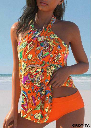 ROTITA Twist Orange Floral Print Tankini Set