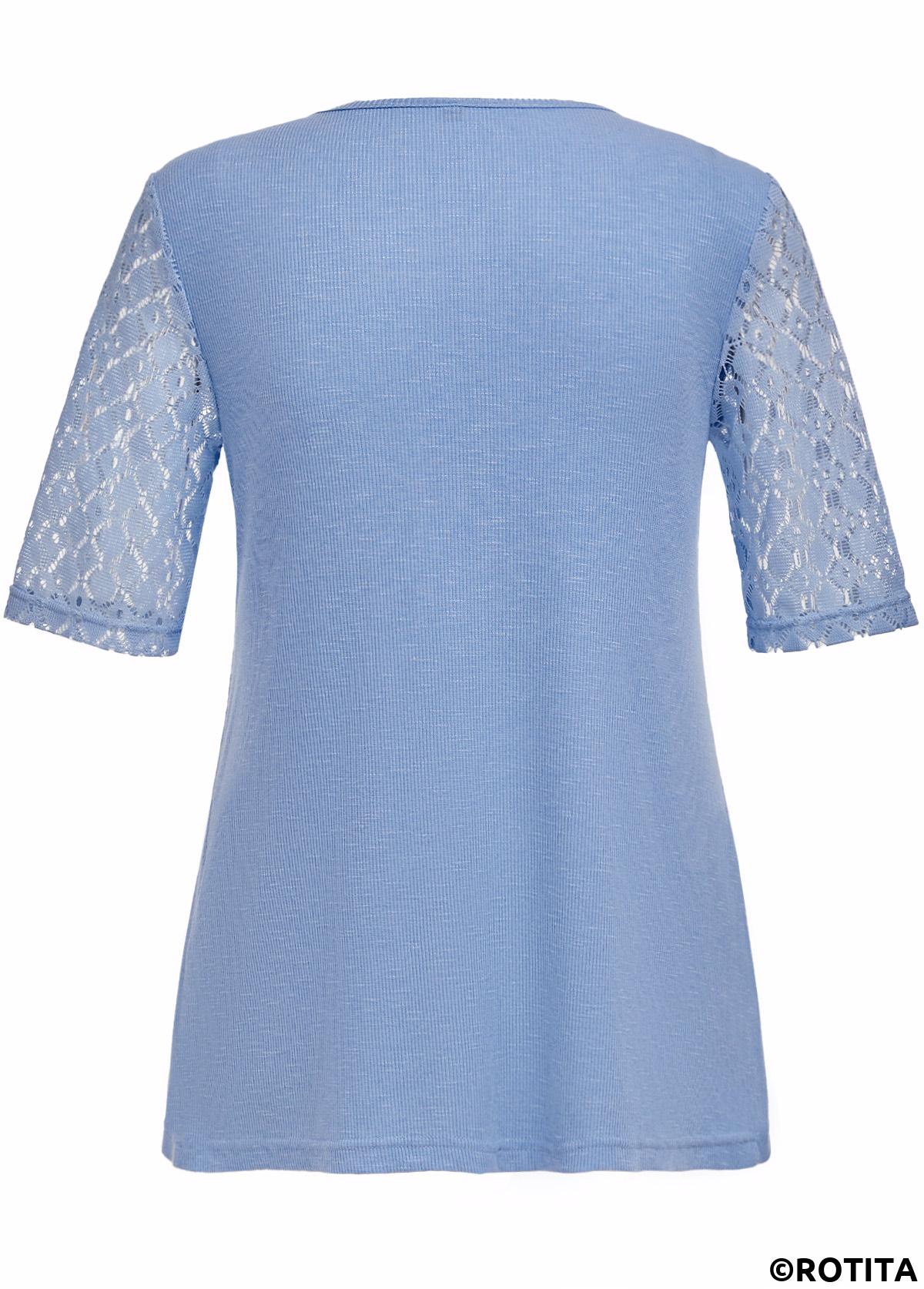 ROTITA Fake 2in1 Dusty Blue V Neck T Shirt