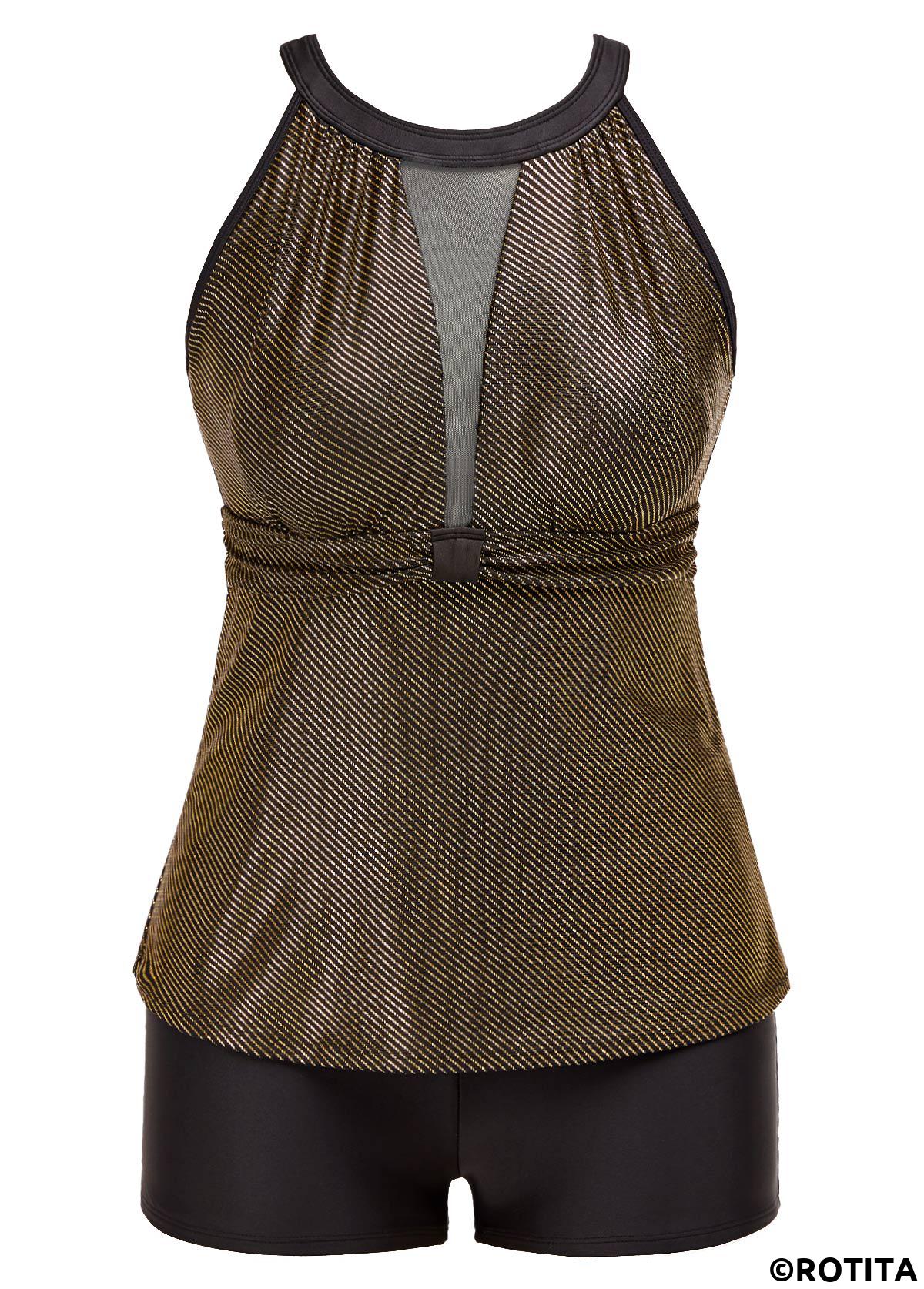 ensemble de tankini noir à découpe rotita et estampage à chaud