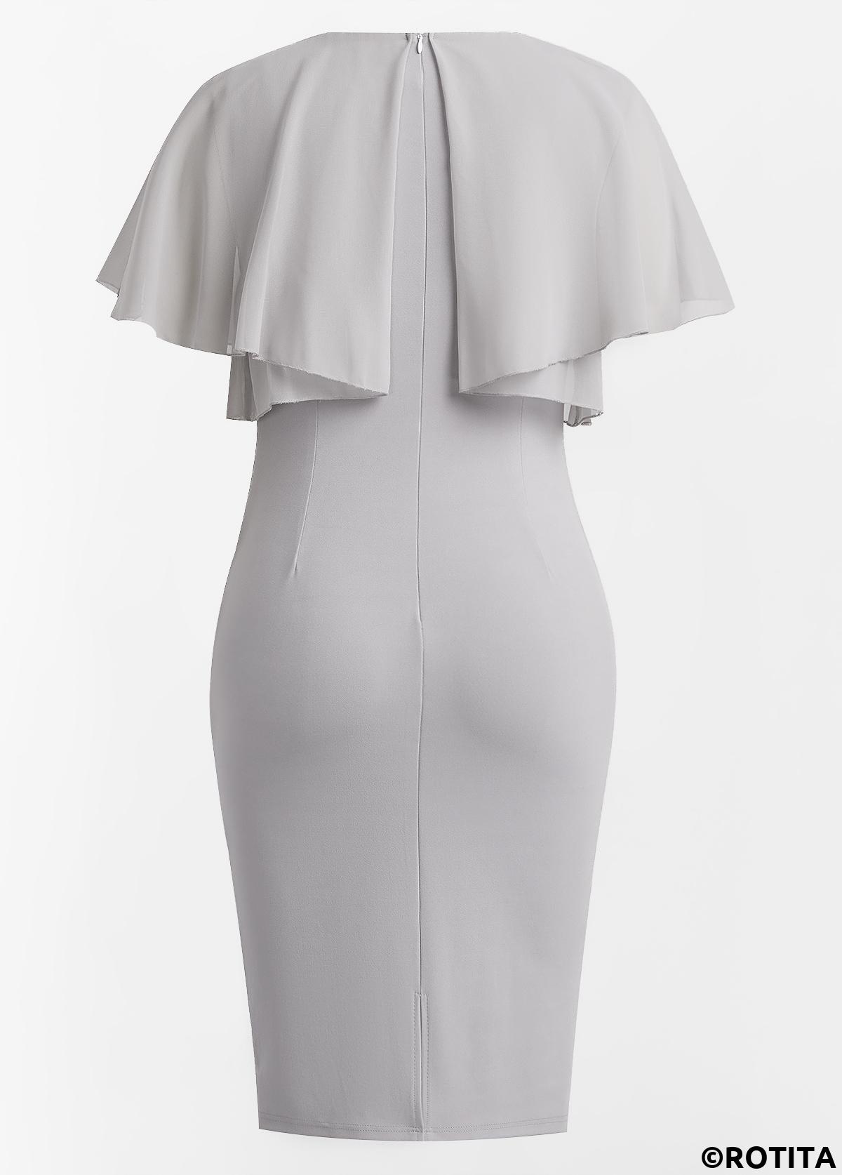 Light Grey dresses,Plain Color dresses,Party dresses,Elegant dresses,ROTITA Layered Light Grey Round Neck Half Sleeve Bodycon Dress