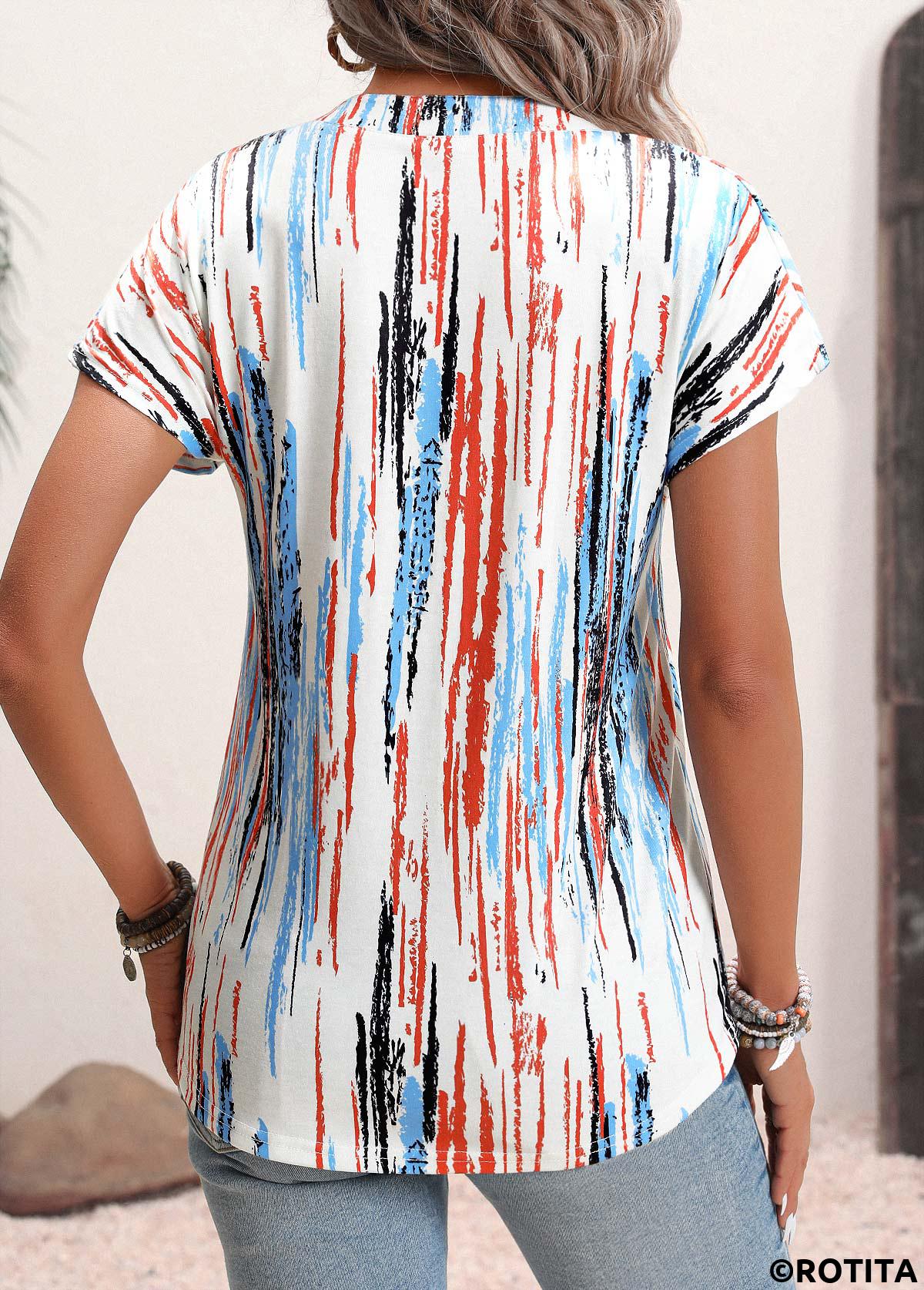 Mehrfarbige kurzärmlige Rotita-Bluse mit geteiltem Graffiti-Print