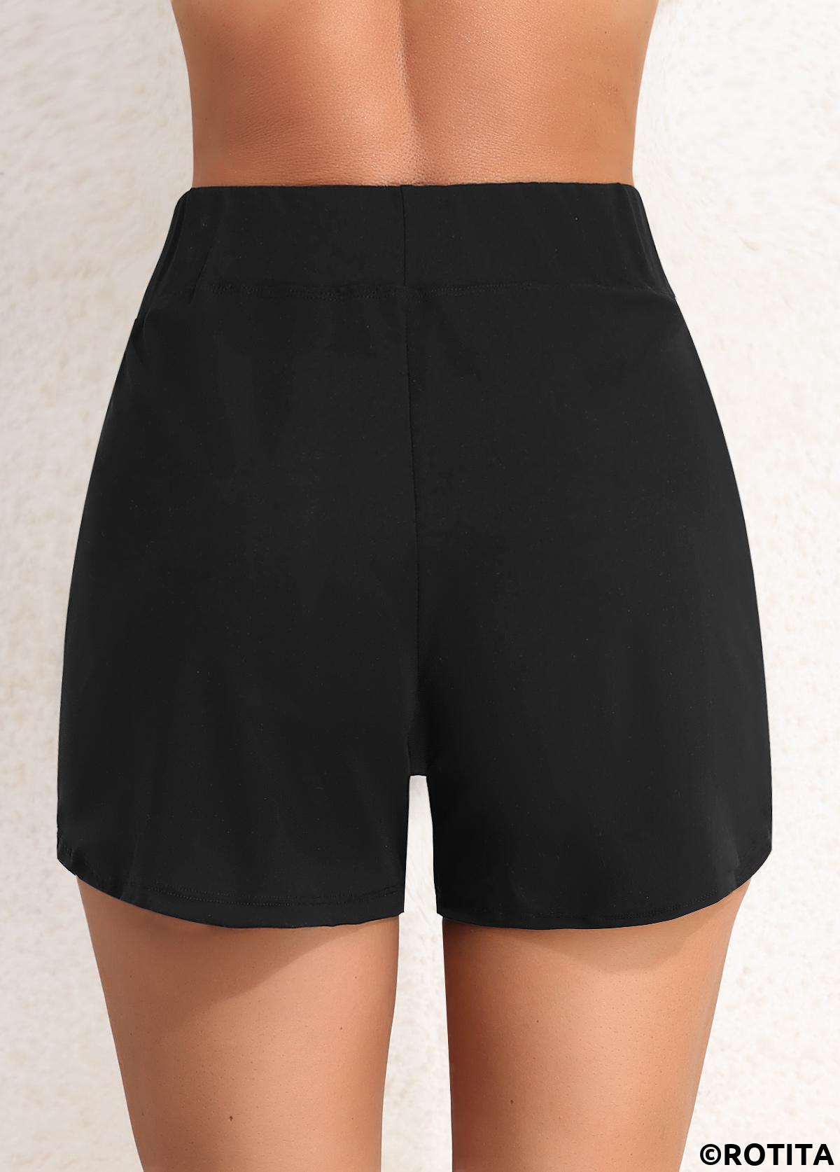 Black swimwear,Plain Color swimwear,ROTITA Black Pocket High Waisted Swim Shorts