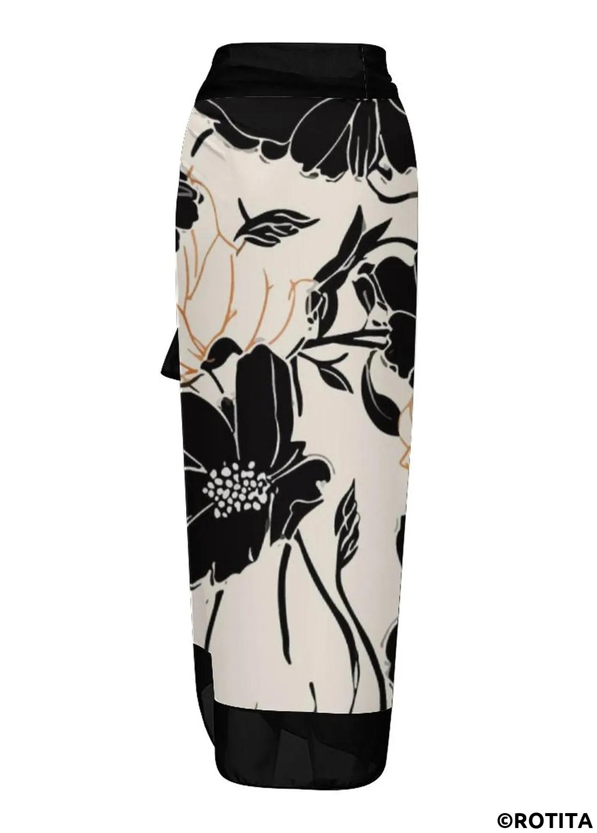 ROTITA Black Floral Print One Piece Swimwear