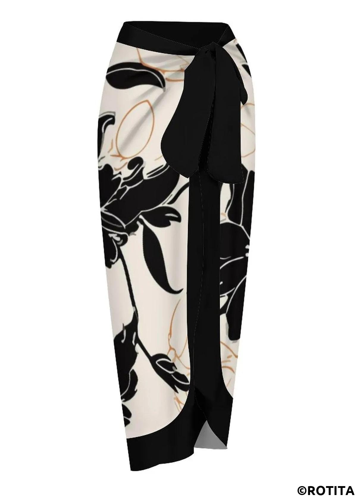 ROTITA Black Floral Print One Piece Swimwear