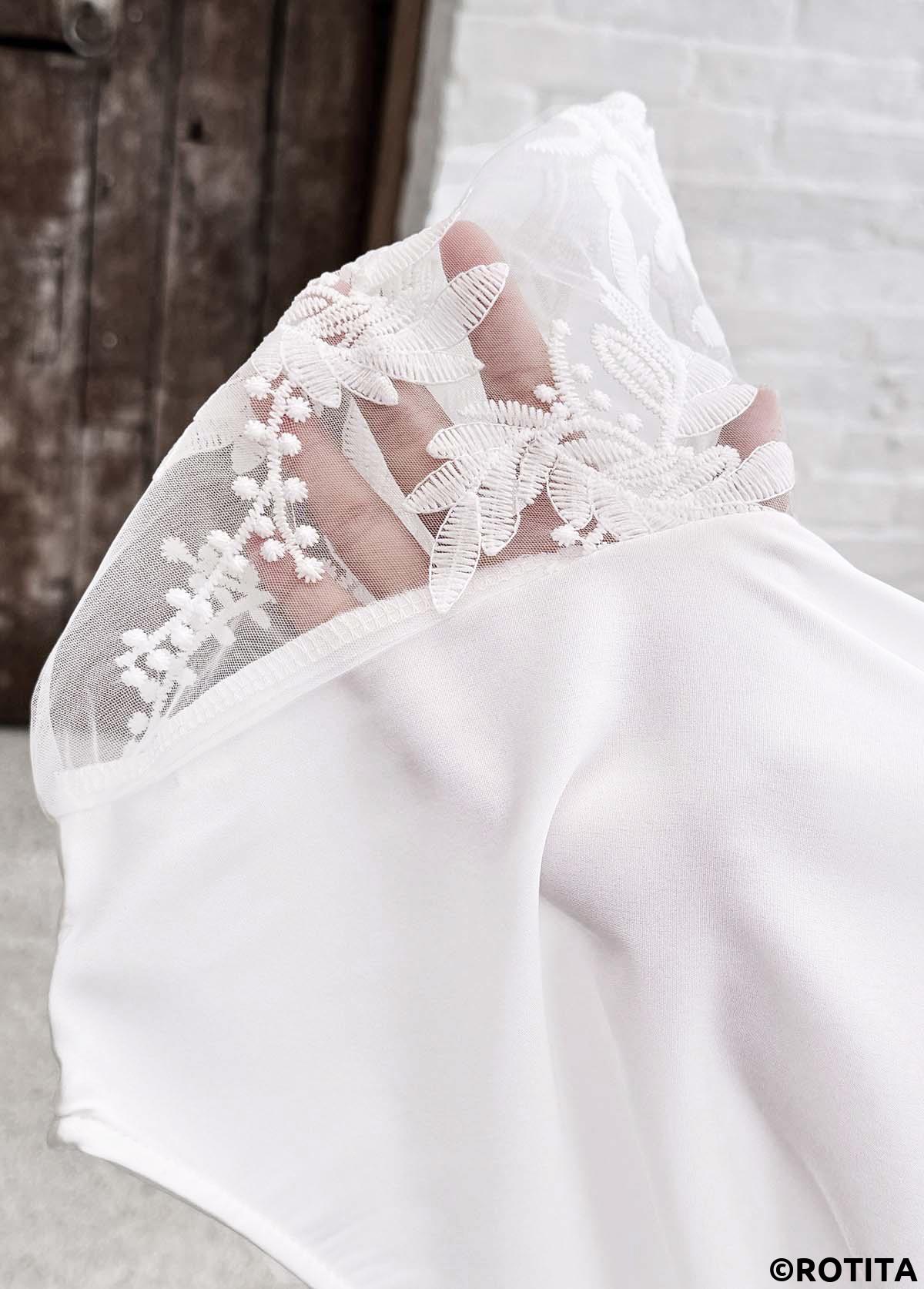 White tops,Plain Color tops,ROTITA Patchwork White Asymmetrical Neck Short Sleeve Blouse