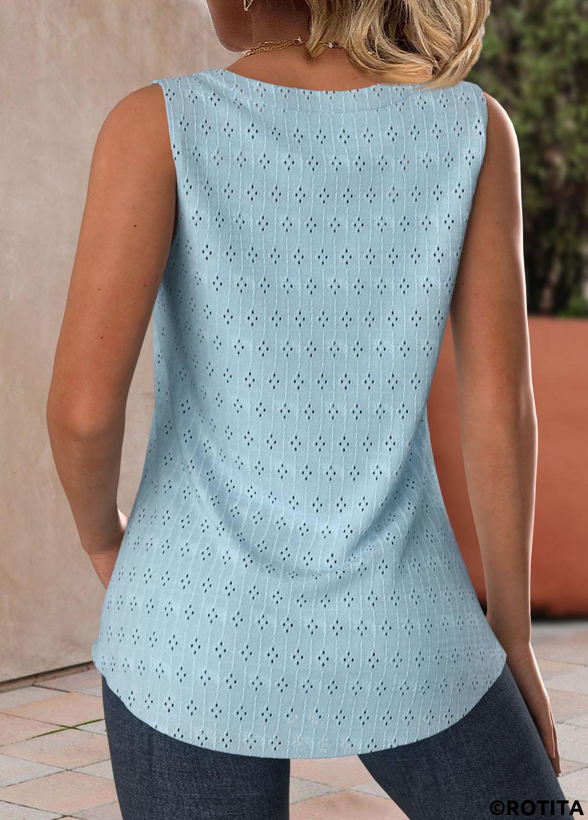 débardeur sans manches à col carré bleu poussiéreux en jacquard rotita