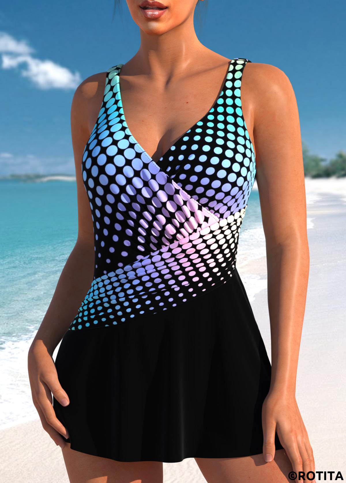 Rotita Patchwork-Badekleid mit schwarzem Ombre-Effekt