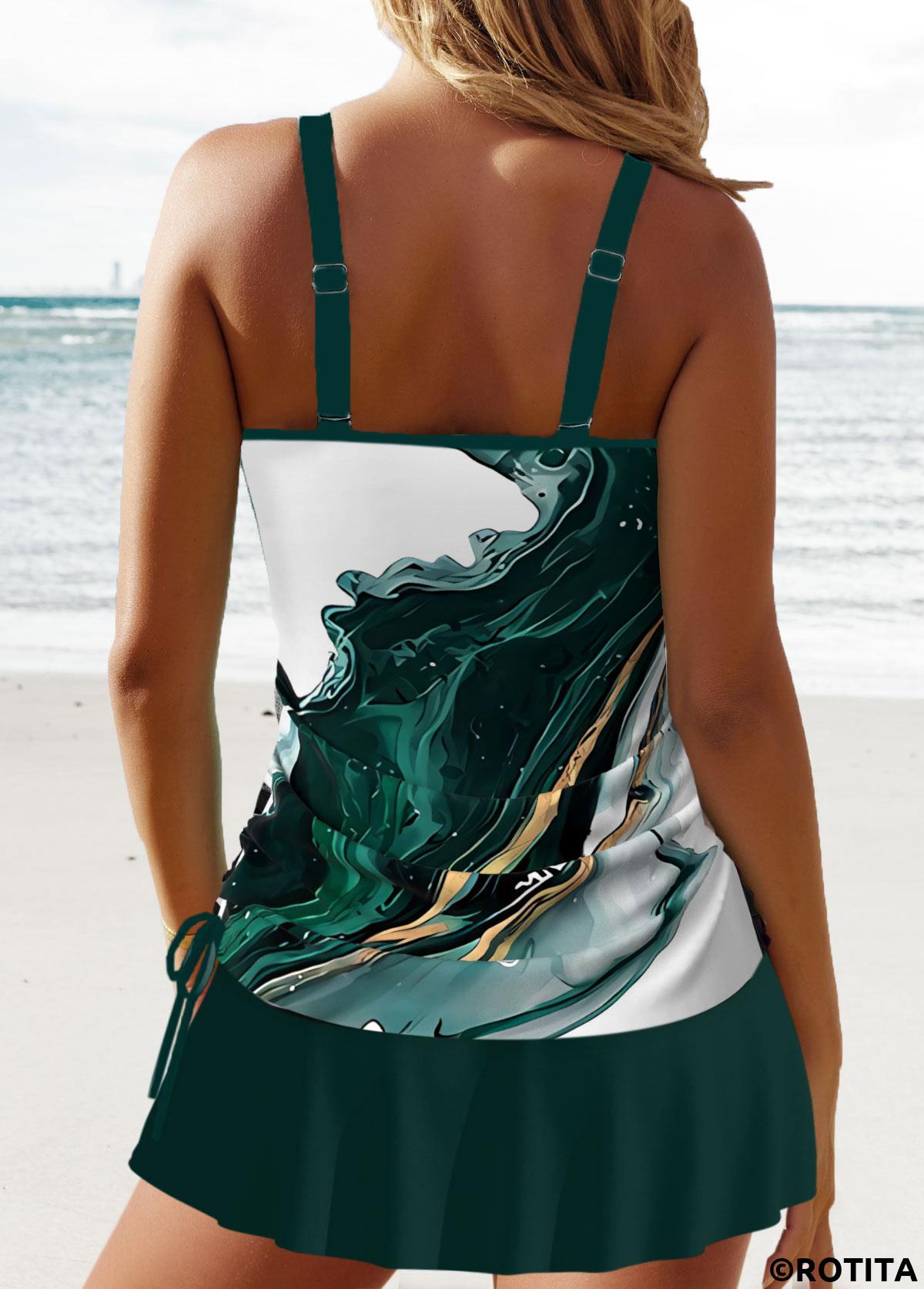 Blackish Green swimwear,Ombre swimwear,ROTITA Ruched Blackish Green Ombre Tankini Set