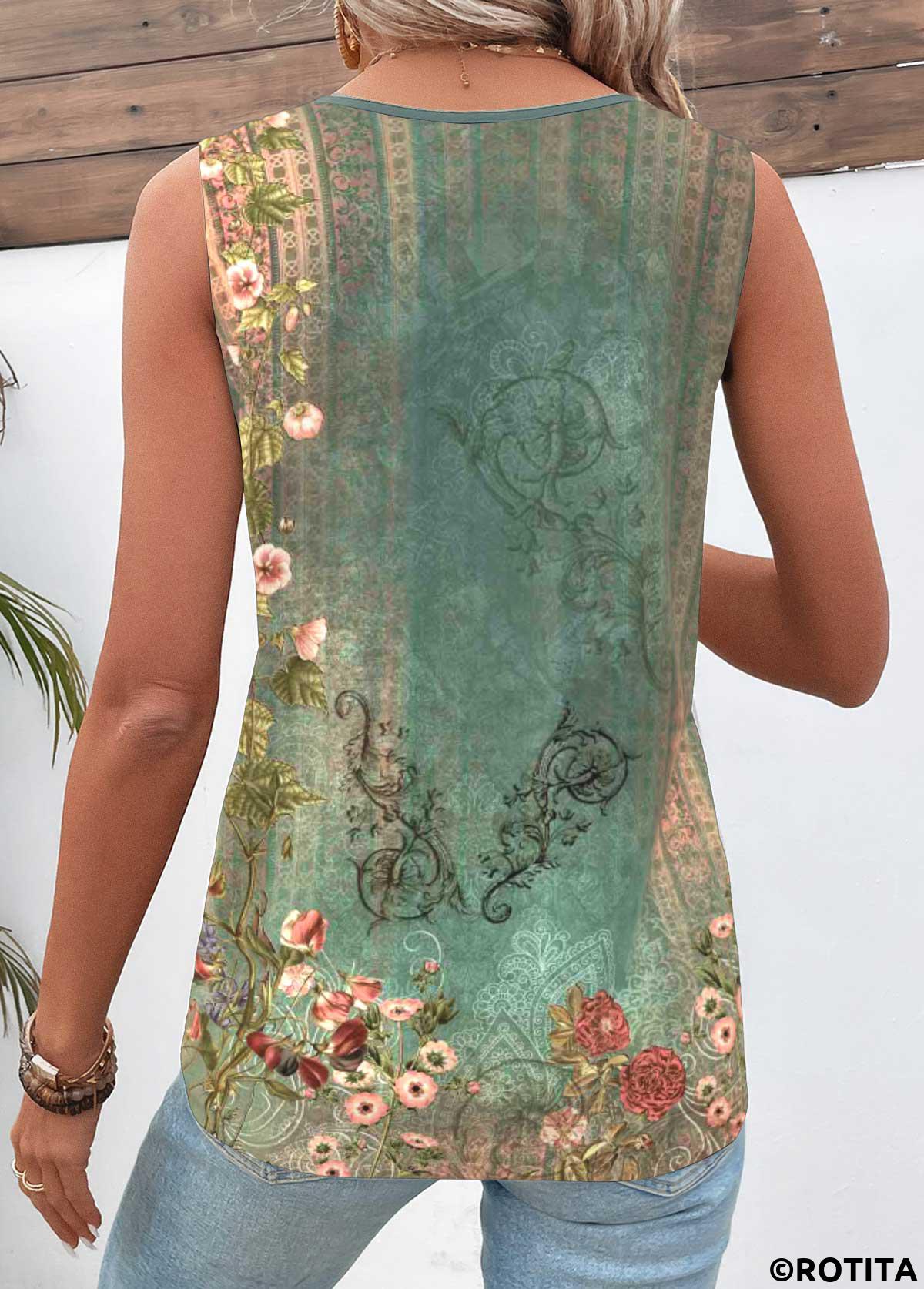 rotita patchwork tribal imprimé vert col en v t-shirt sans manches