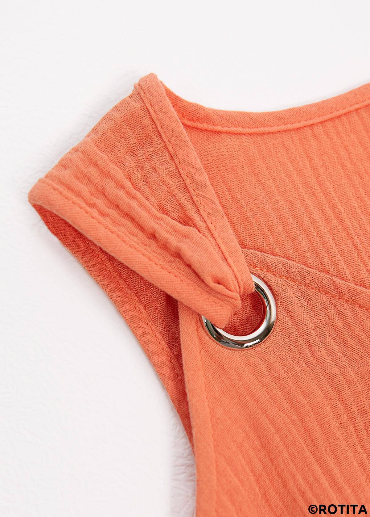 Orange plus size,Plain Color plus size,ROTITA Plus Size Breathable Orange A Line V Neck Dress
