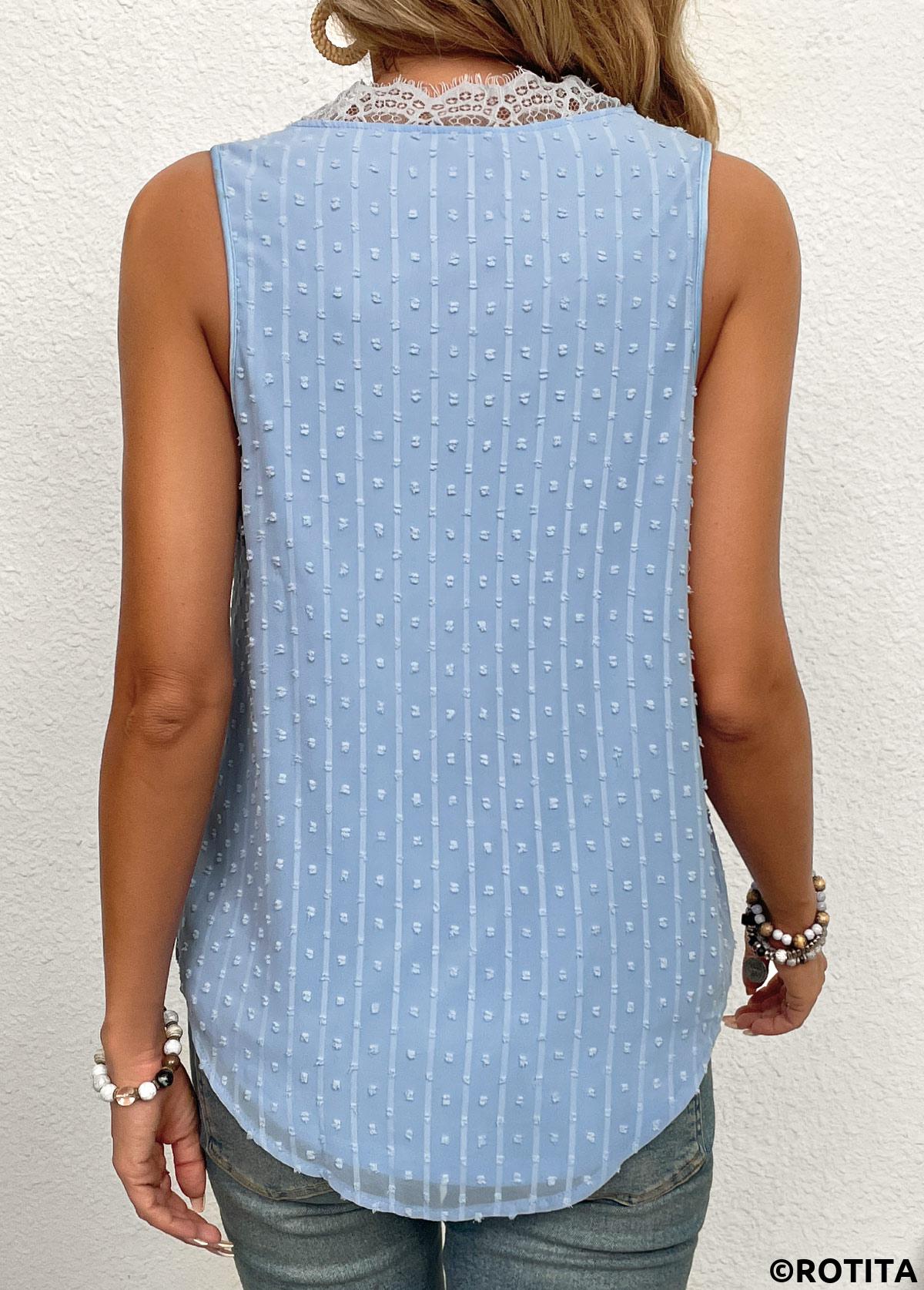 Button Light Blue V Neck Sleeveless Tank Top