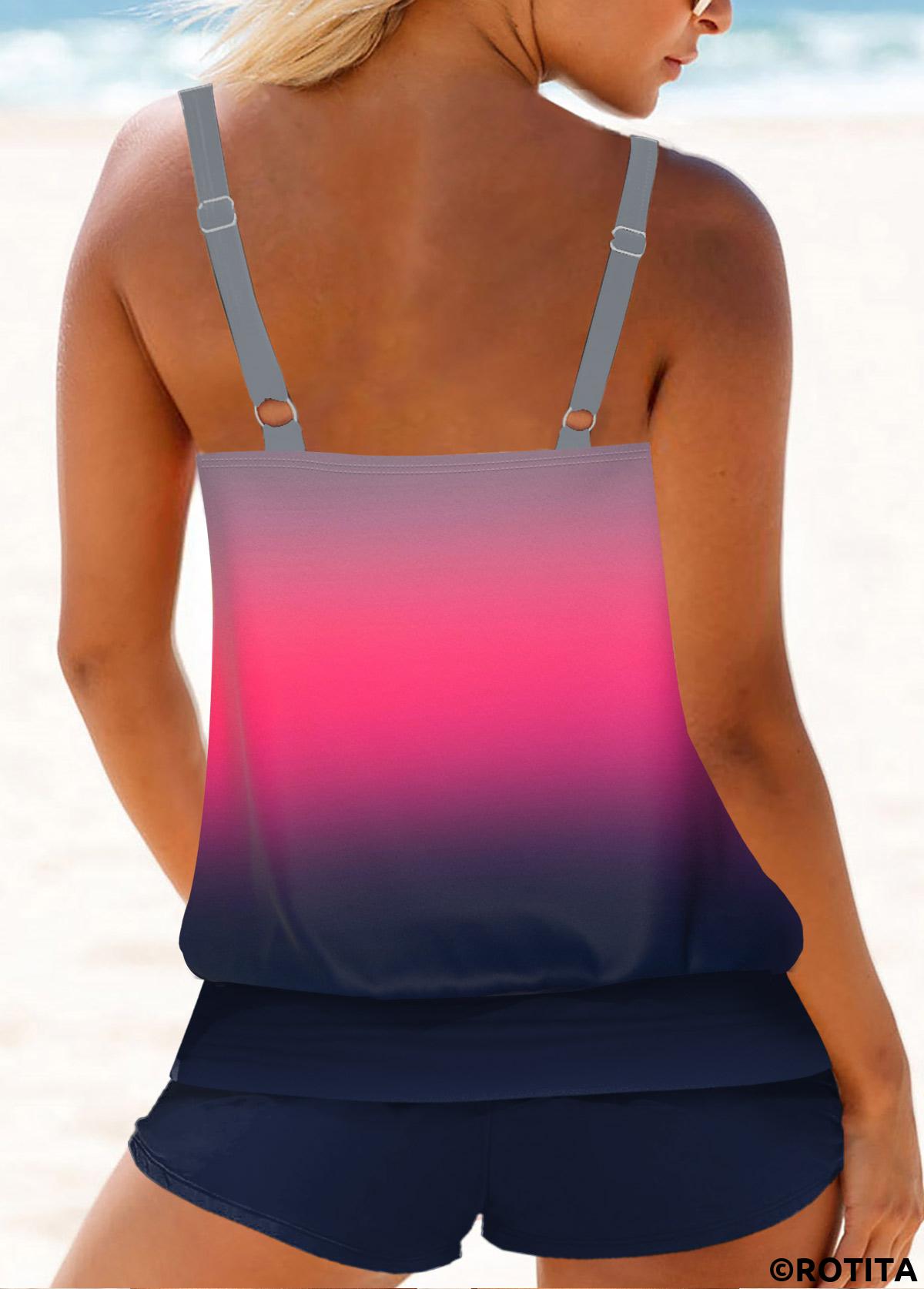 Multi Color swimwear,Ombre swimwear,ROTITA Ruched Multi Color Ombre Tankini Set