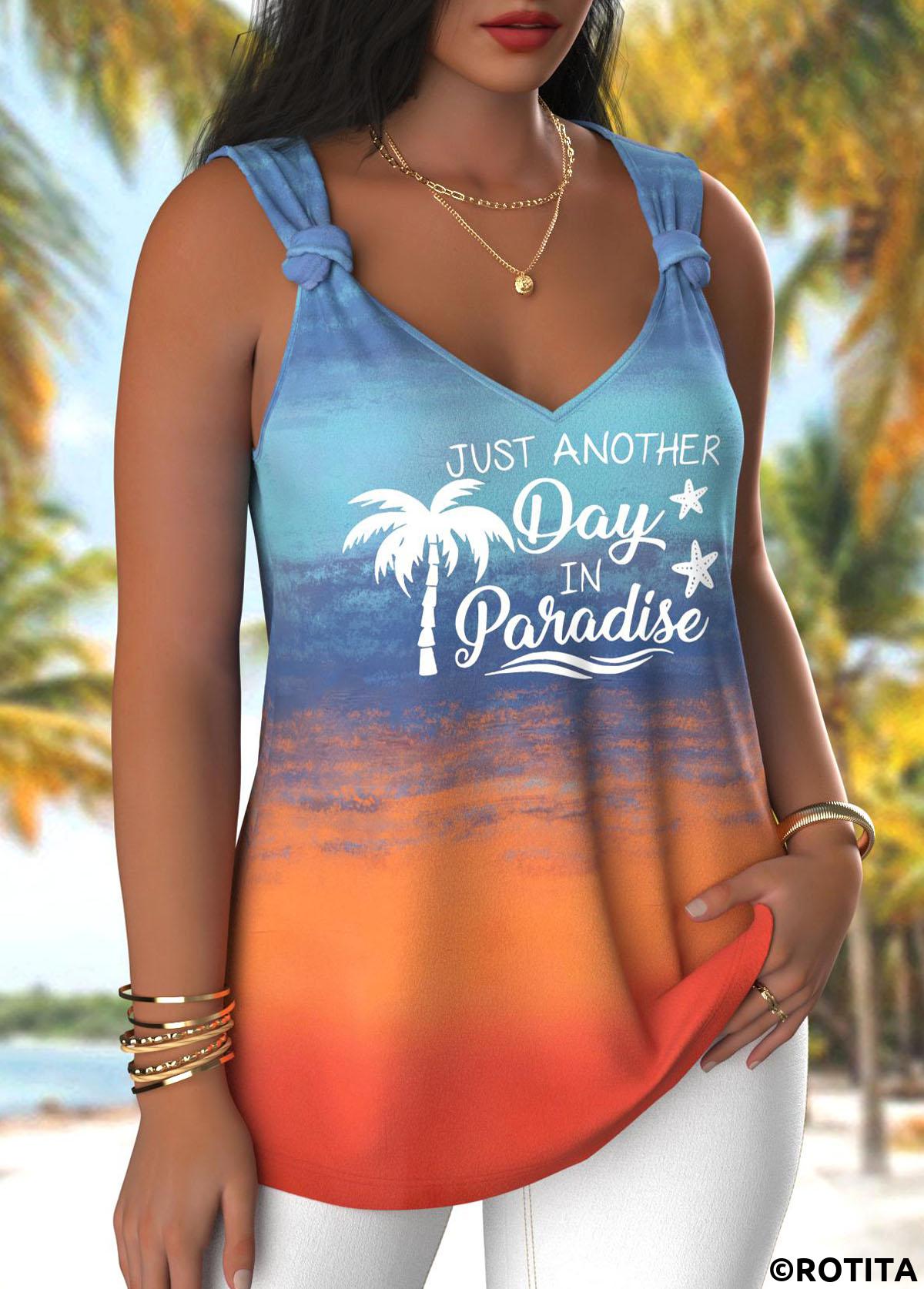 Multi Color tops,Ombre tops,Plants tops,Letter tops,ROTITA Tie Ombre Multi Color V Neck Sleeveless Tank Top
