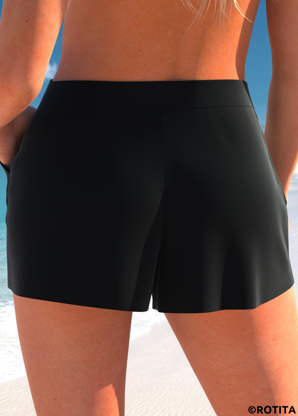 ROTITA Black Pocket High Waisted Beach Shorts