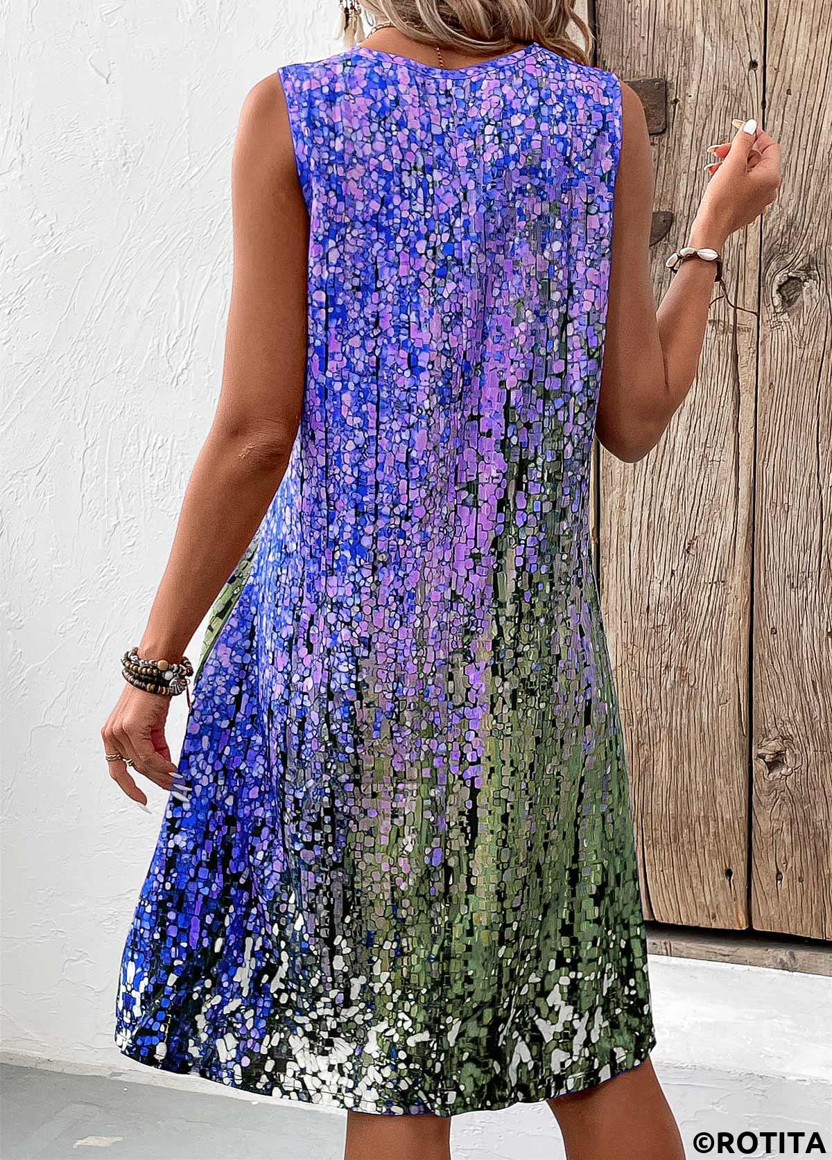 Purple dresses,Ombre dresses,Everyday dresses,Casual dresses,ROTITA Lightweight Ombre Purple A Line V Neck Sleeveless Dress
