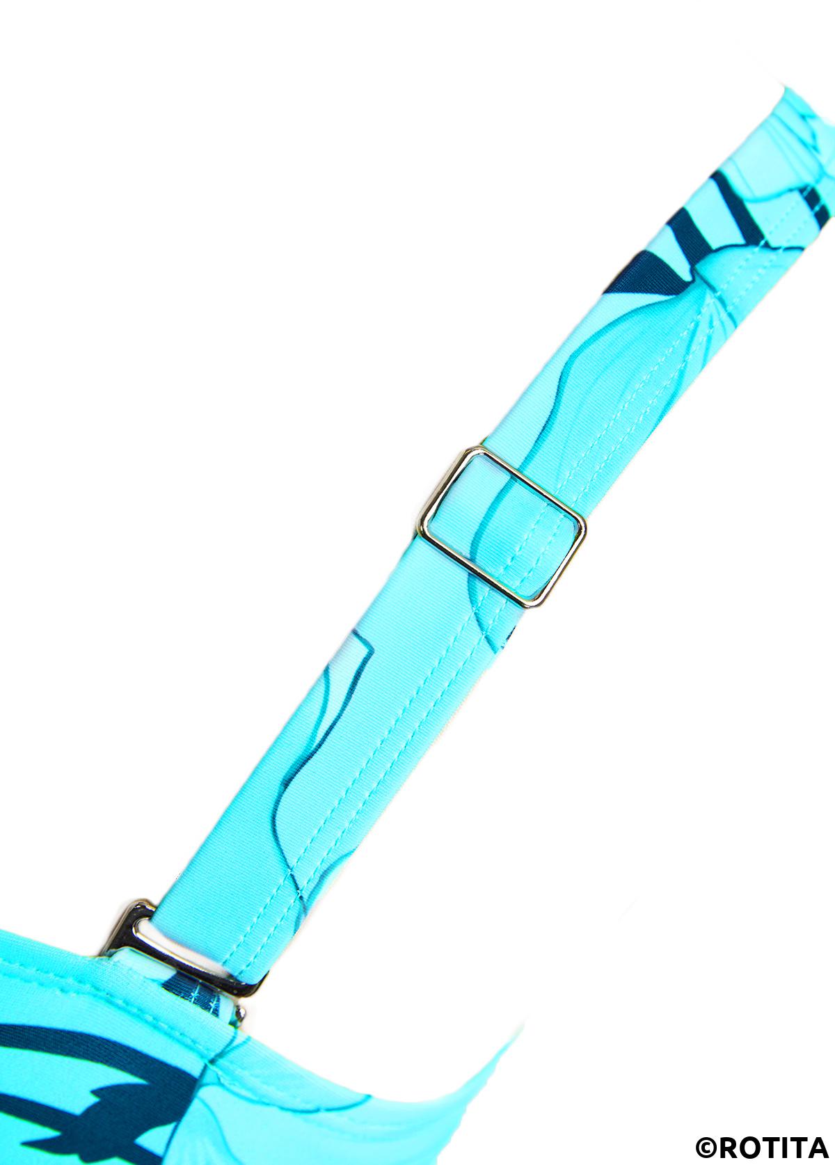 Cyan swimwear,Floral swimwear,Plants swimwear,ROTITA Tie Cyan Floral Print One Piece Swimdress