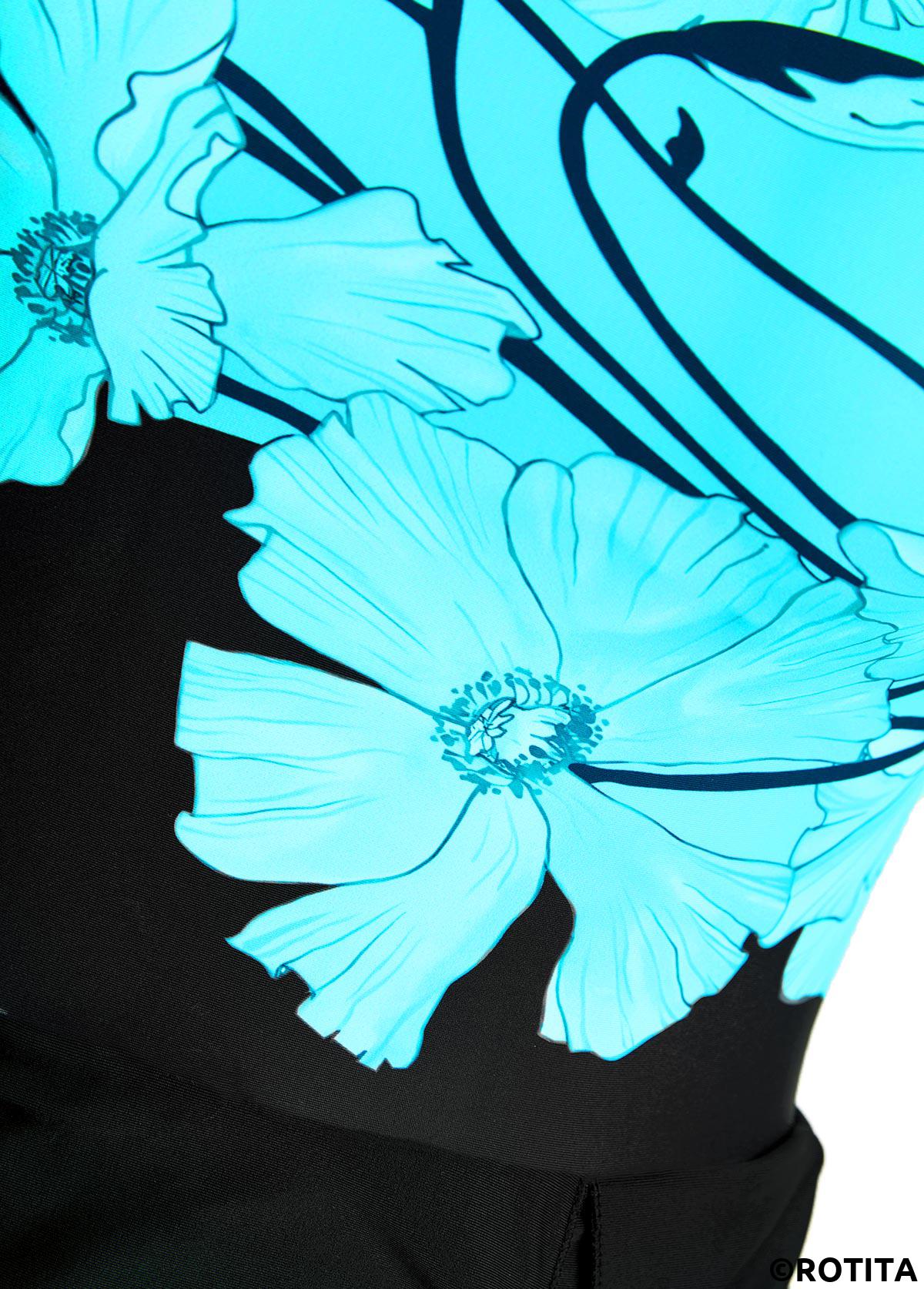 Cyan swimwear,Floral swimwear,Plants swimwear,ROTITA Tie Cyan Floral Print One Piece Swimdress