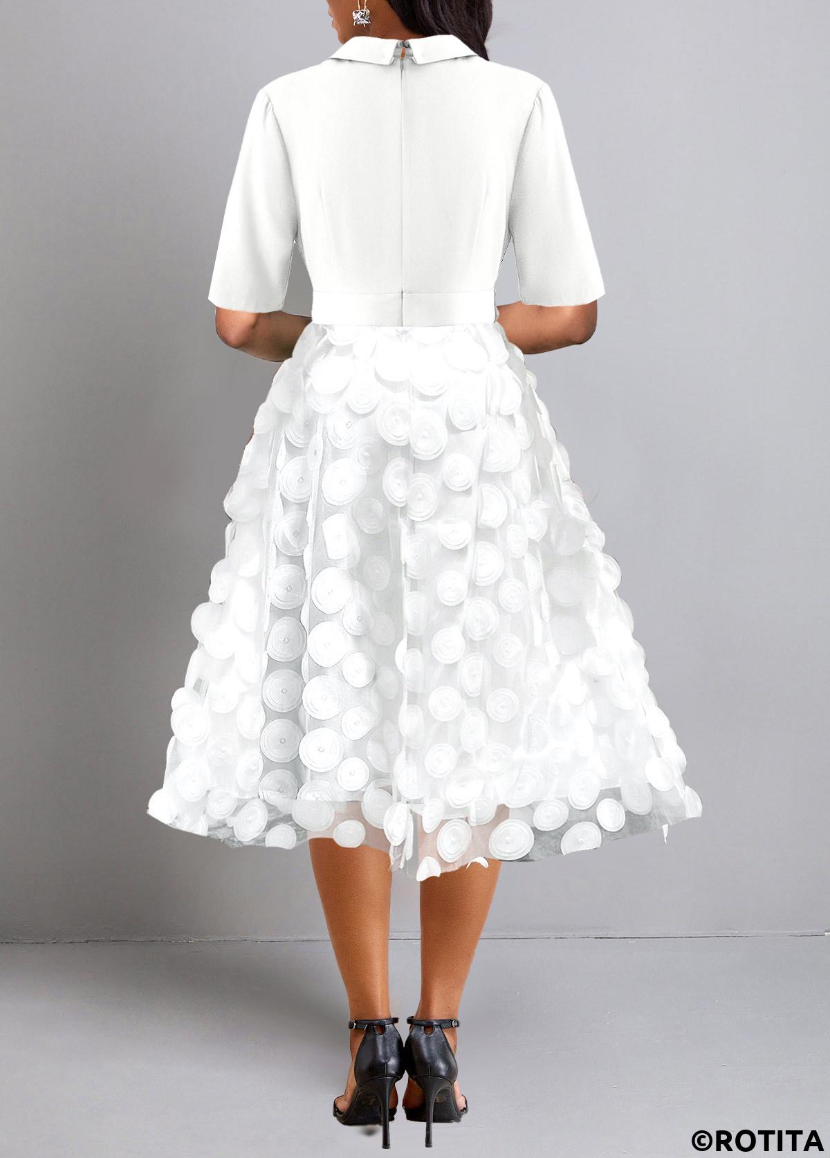 ROTITA Burn Out Printing Raw White Lapel Short Sleeve Dress