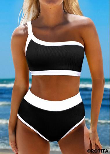 ROTITA Contrast Binding Asymmetric Black Bikini Set