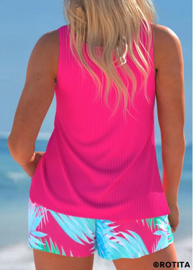 ROTITA Plus Size Cut Out Tropical Plants Print Tankini Set