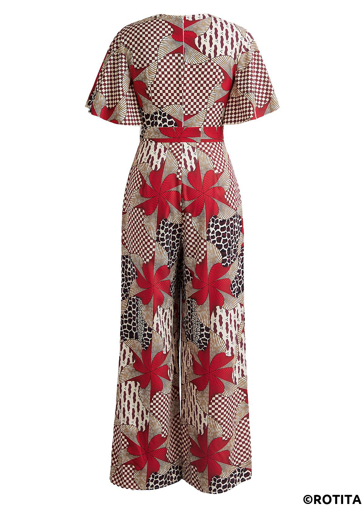 Multi Color jumpsuits&rompers,Tribal jumpsuits&rompers,Striped jumpsuits&rompers,Geometric jumpsuits&rompers,ROTITA Patchwork Tribal Print Multi Color Belted Long Jumpsuit